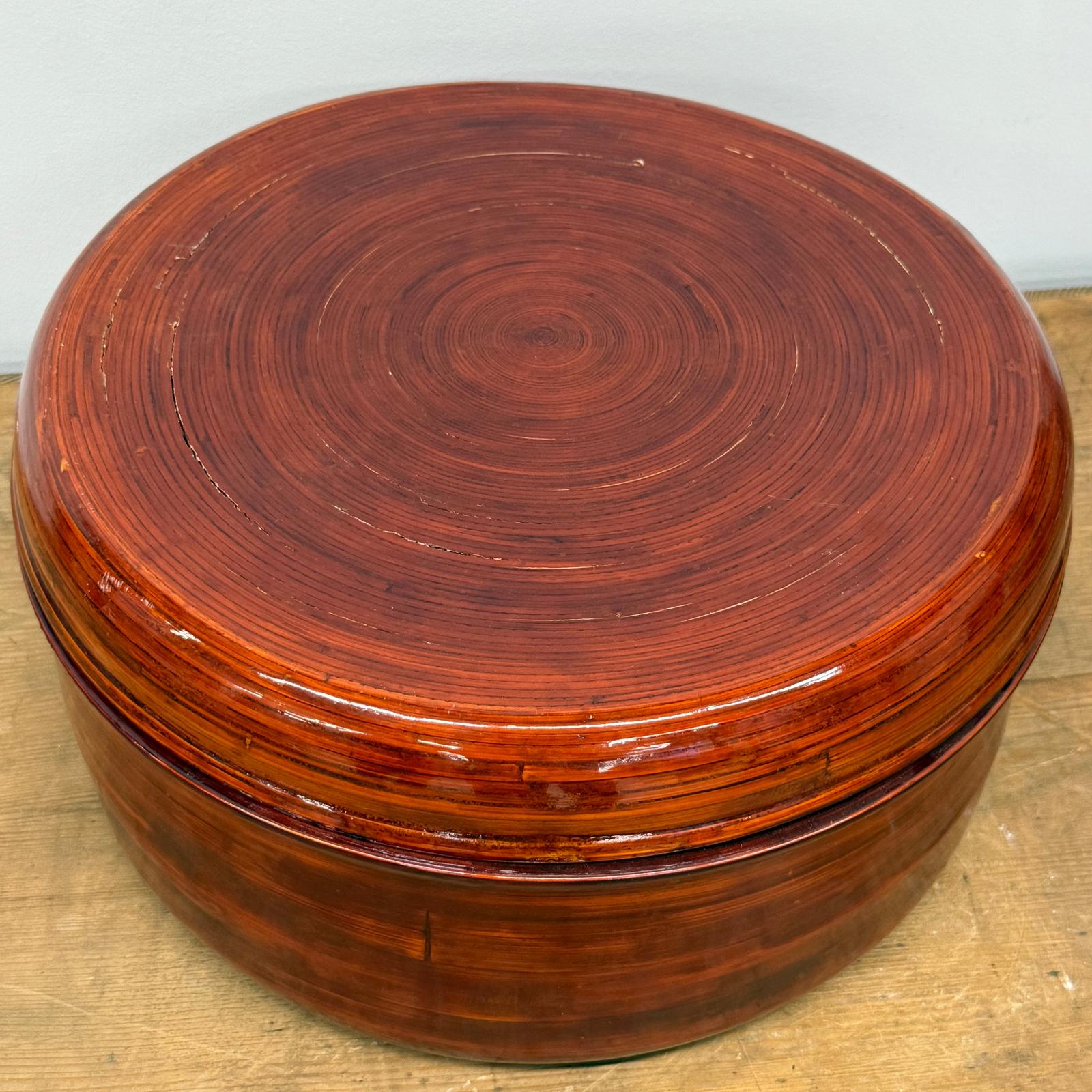 Five Nested Red Brown Wooden Storage Bowls with Lids - FEA Home