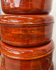 Five Nested Red Brown Wooden Storage Bowls with Lids - FEA Home