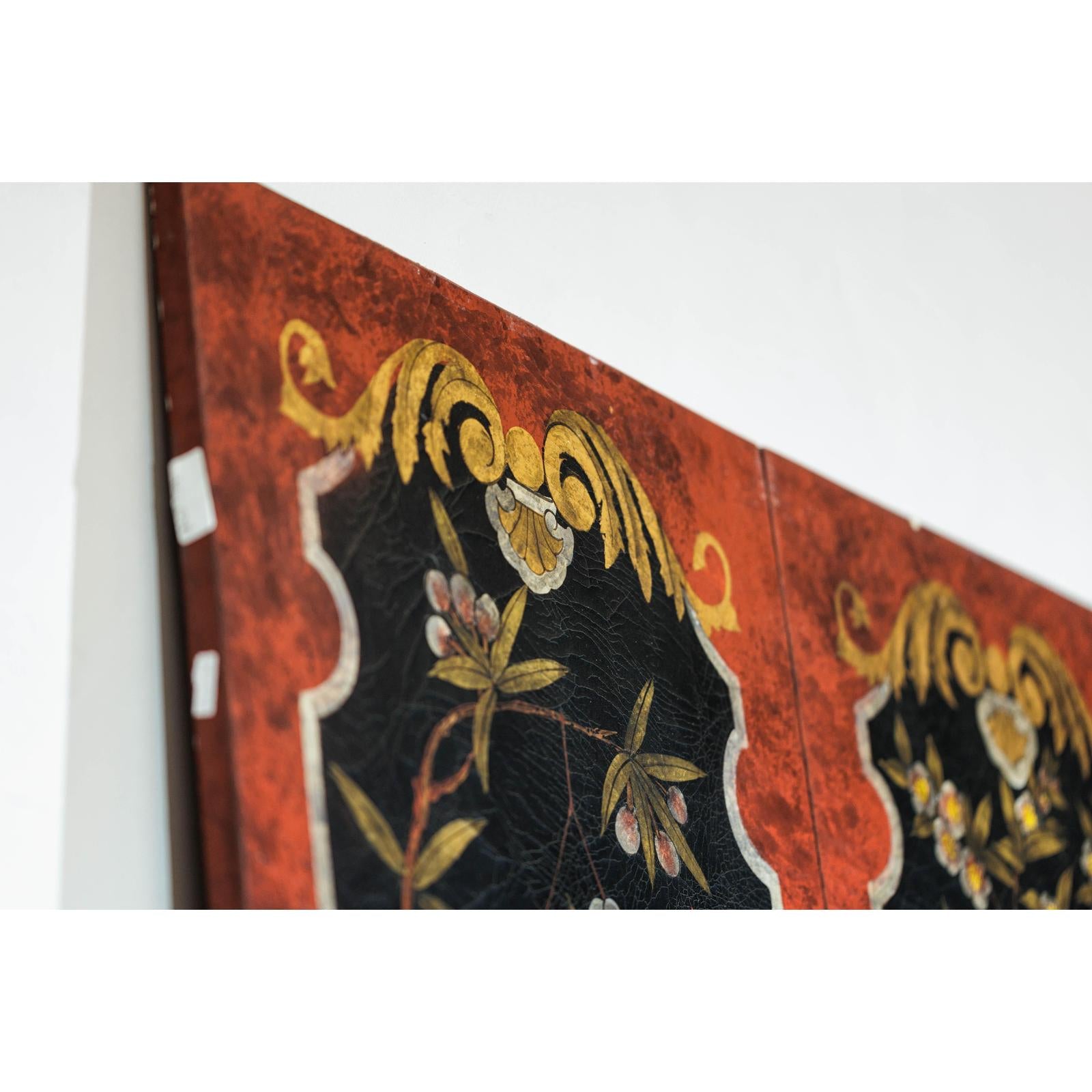 Four-Panel Cinnabar Red and Black Lacquered Screen with Gilt Chinoiserie Motifs-19. Asian &amp; Chinese Furniture, Art, Antiques, Vintage Home Décor for sale at FEA Home
