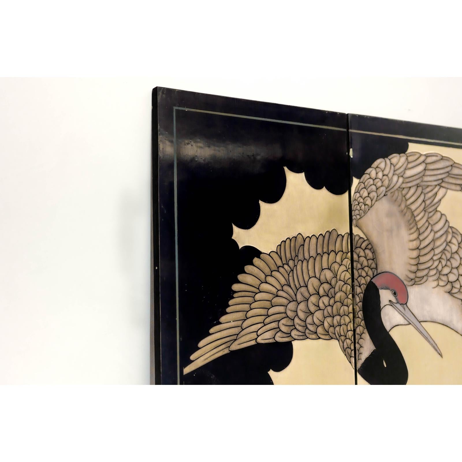Four-Panel Folding Screen with Gilt Ground and Painted Cranes in Clouds-11. Asian &amp; Chinese Furniture, Art, Antiques, Vintage Home Décor for sale at FEA Home