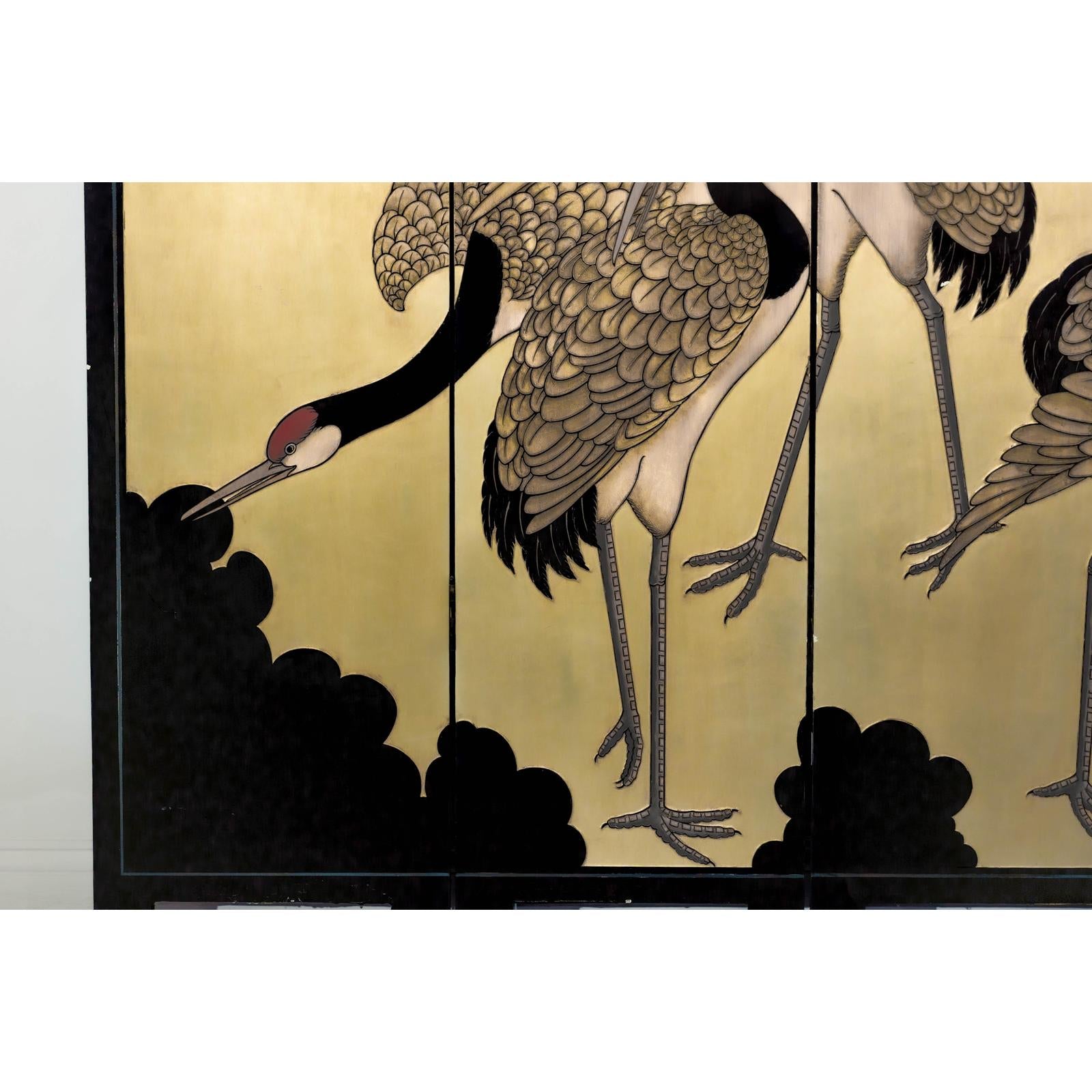 Four-Panel Folding Screen with Gilt Ground and Painted Cranes in Clouds-7. Asian &amp; Chinese Furniture, Art, Antiques, Vintage Home Décor for sale at FEA Home