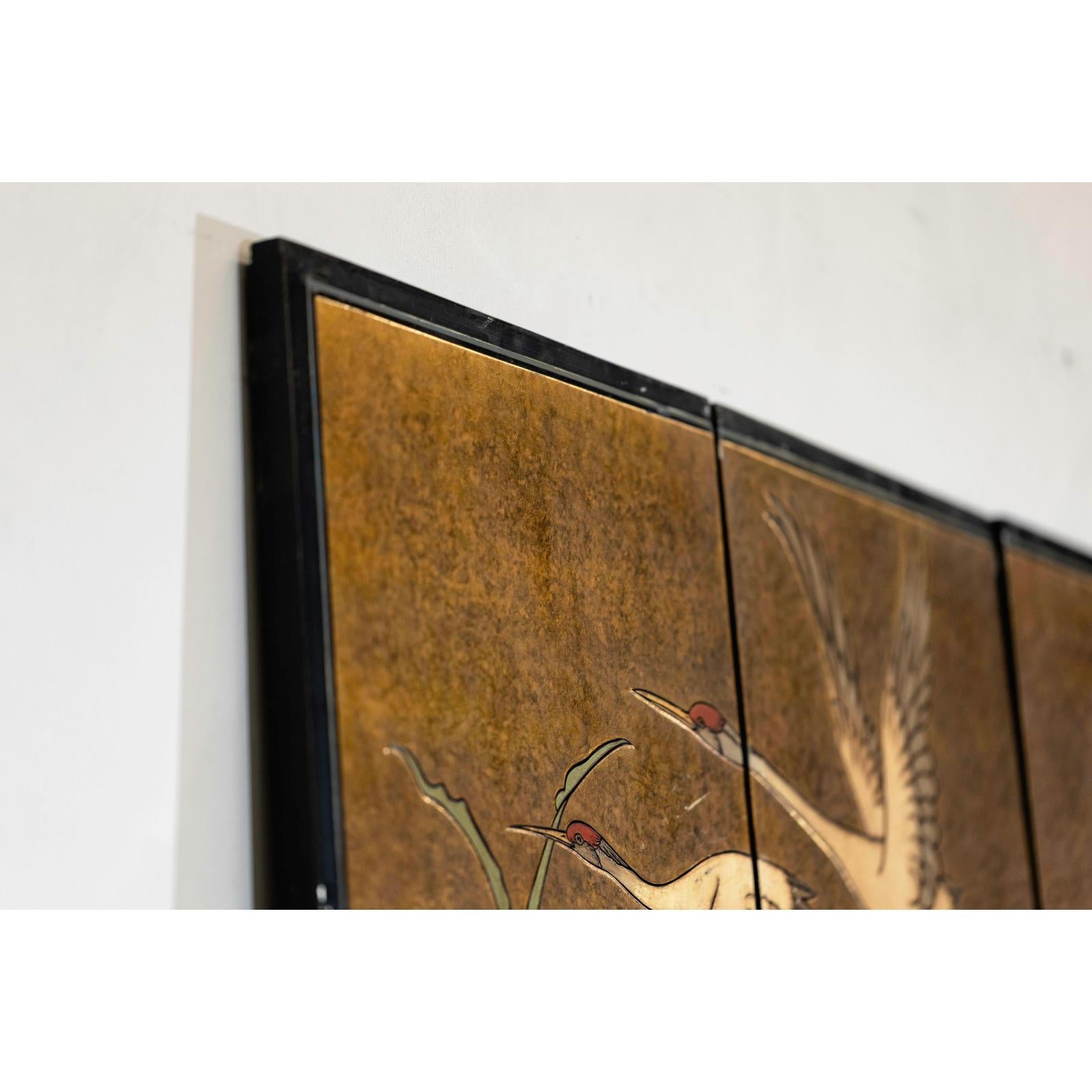 Four-Panel Gilt and Lacquer Folding Screen with Cranes and Lotus-15. Asian &amp; Chinese Furniture, Art, Antiques, Vintage Home Décor for sale at FEA Home