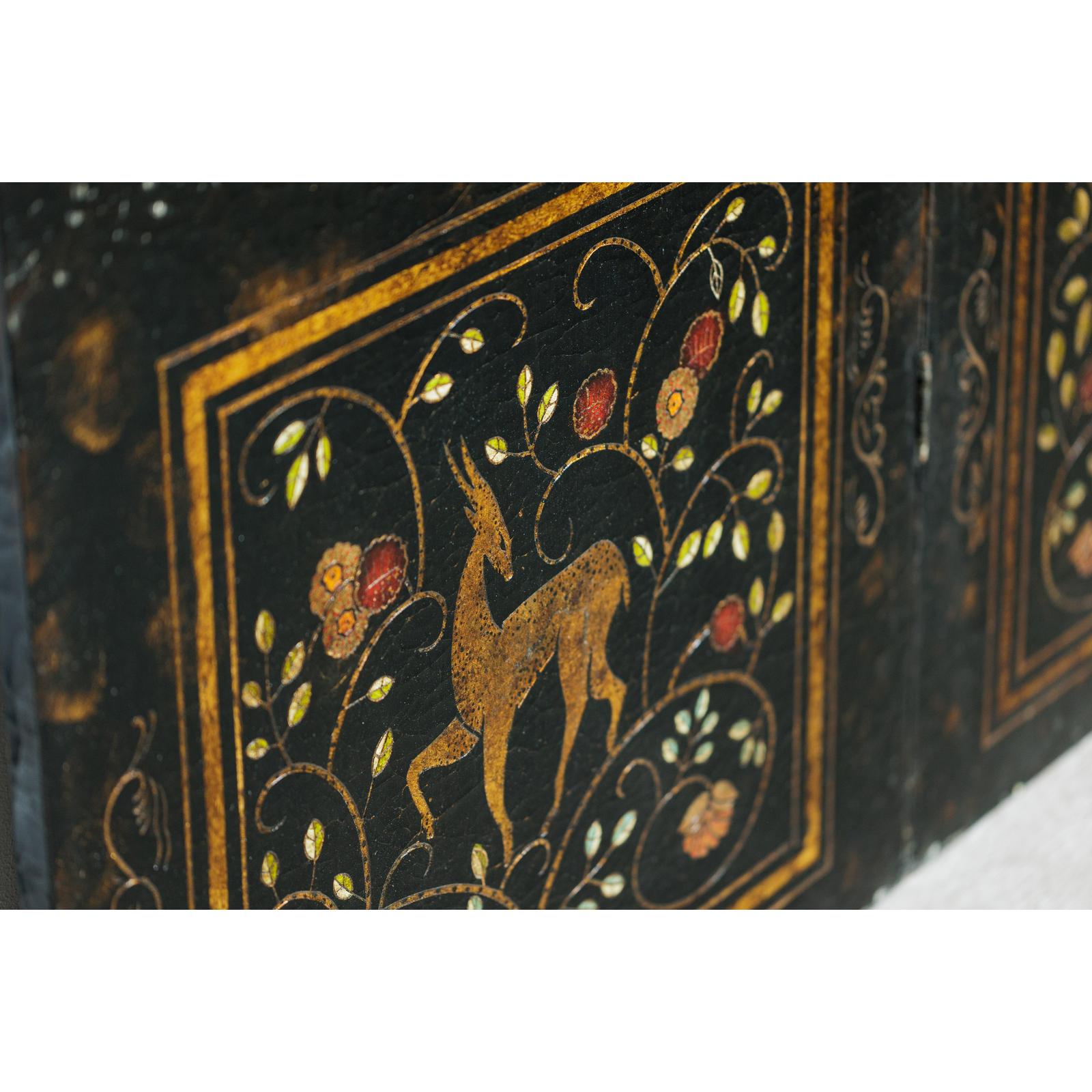 Four-Panel Gilt Black Lacquered Screen with Deer and Floral Motifs-9. Asian &amp; Chinese Furniture, Art, Antiques, Vintage Home Décor for sale at FEA Home