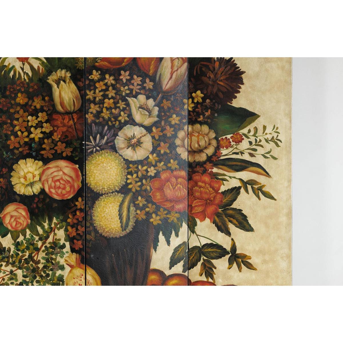 Four-Panel Hand-Painted Folding Screen with Still-Life Floral Composition-11. Asian &amp; Chinese Furniture, Art, Antiques, Vintage Home Décor for sale at FEA Home