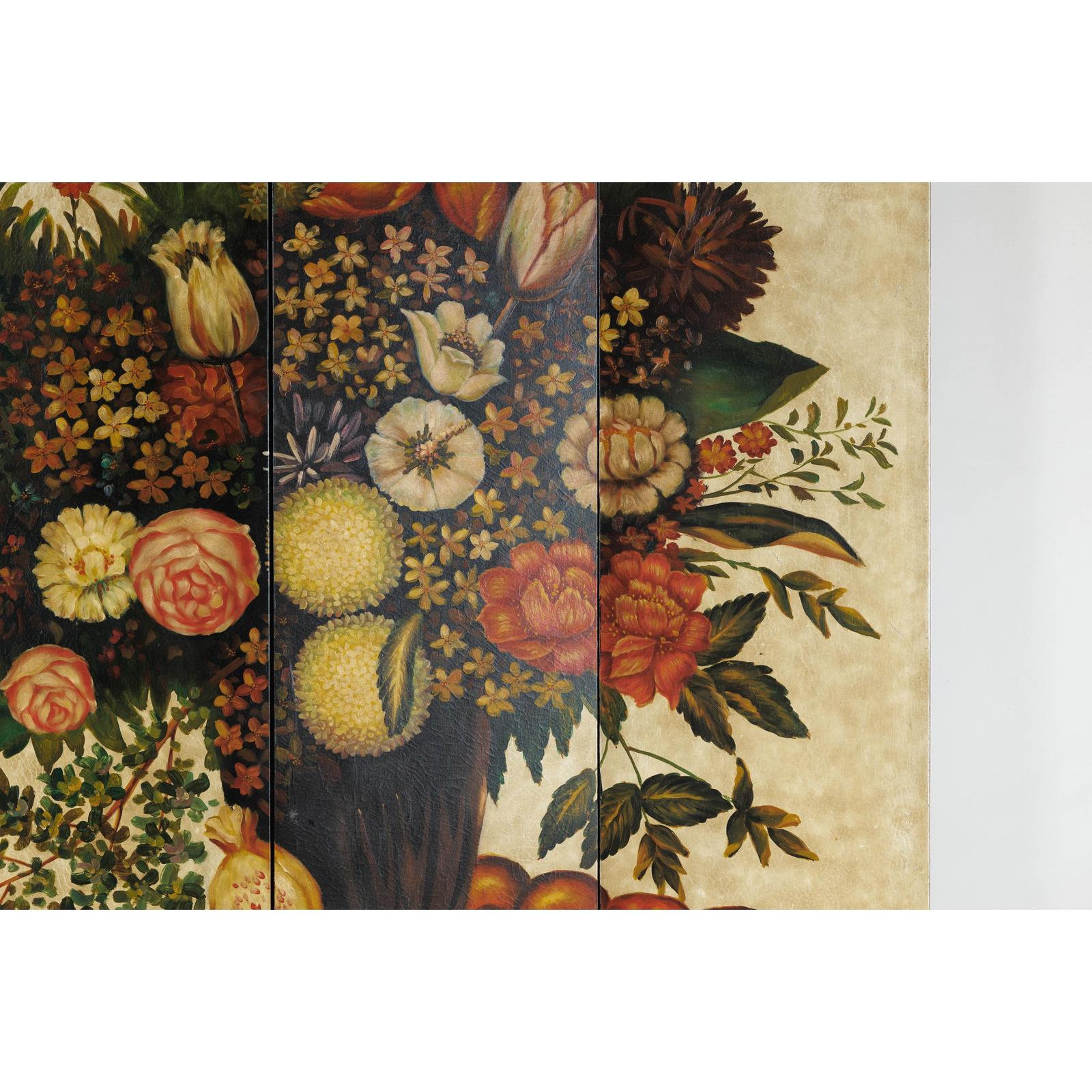 Four-Panel Hand-Painted Folding Screen with Still-Life Floral Composition-10. Asian &amp; Chinese Furniture, Art, Antiques, Vintage Home Décor for sale at FEA Home