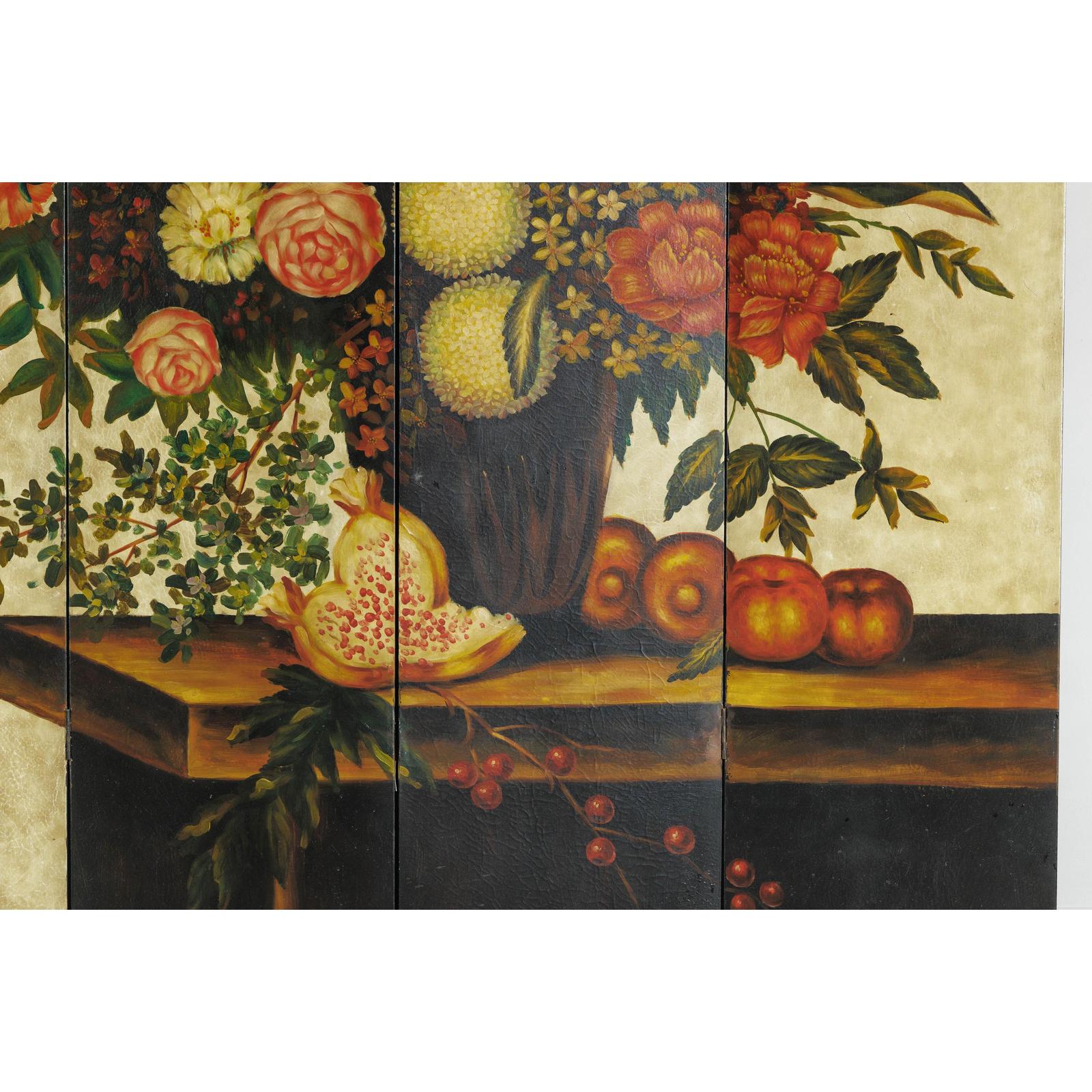 Four-Panel Hand-Painted Folding Screen with Still-Life Floral Composition-11. Asian &amp; Chinese Furniture, Art, Antiques, Vintage Home Décor for sale at FEA Home