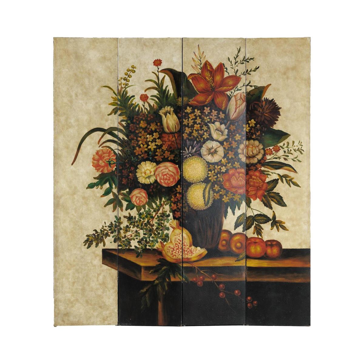 Four-Panel Hand-Painted Folding Screen with Still-Life Floral Composition-13. Asian &amp; Chinese Furniture, Art, Antiques, Vintage Home Décor for sale at FEA Home