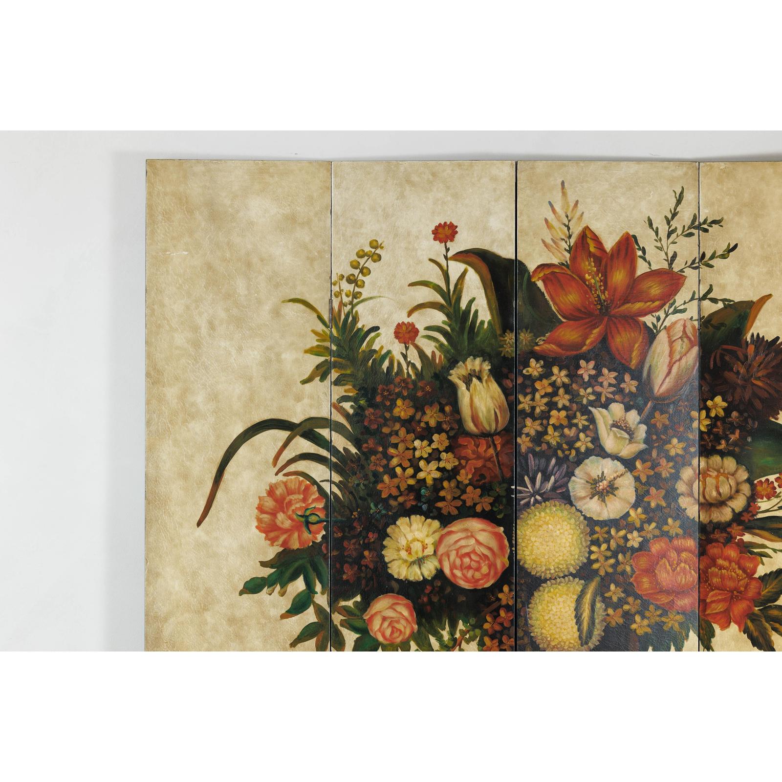 Four-Panel Hand-Painted Folding Screen with Still-Life Floral Composition-3. Asian &amp; Chinese Furniture, Art, Antiques, Vintage Home Décor for sale at FEA Home