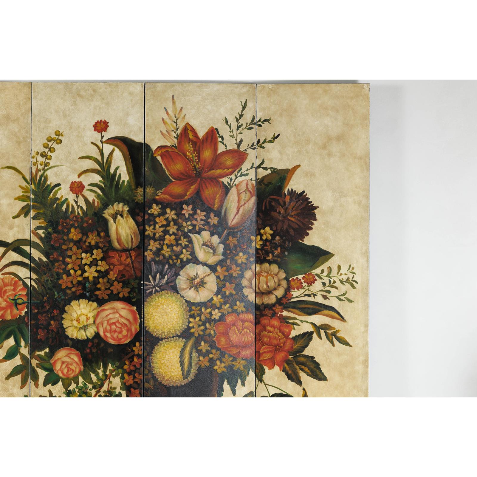 Four-Panel Hand-Painted Folding Screen with Still-Life Floral Composition-4. Asian &amp; Chinese Furniture, Art, Antiques, Vintage Home Décor for sale at FEA Home