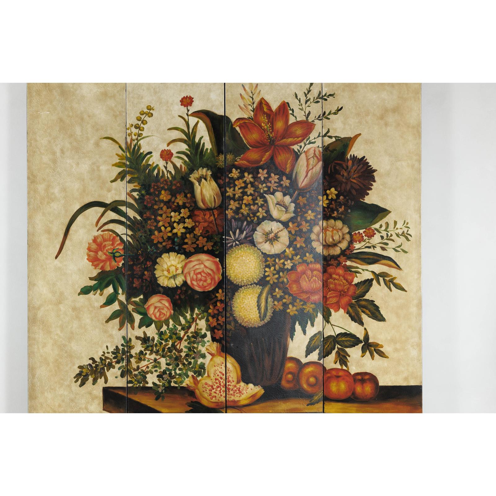 Four-Panel Hand-Painted Folding Screen with Still-Life Floral Composition-5. Asian &amp; Chinese Furniture, Art, Antiques, Vintage Home Décor for sale at FEA Home
