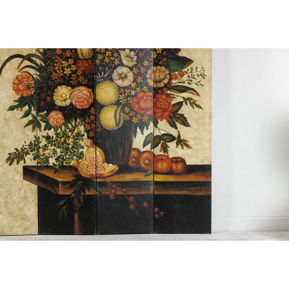 Four-Panel Hand-Painted Folding Screen with Still-Life Floral Composition-8. Asian &amp; Chinese Furniture, Art, Antiques, Vintage Home Décor for sale at FEA Home