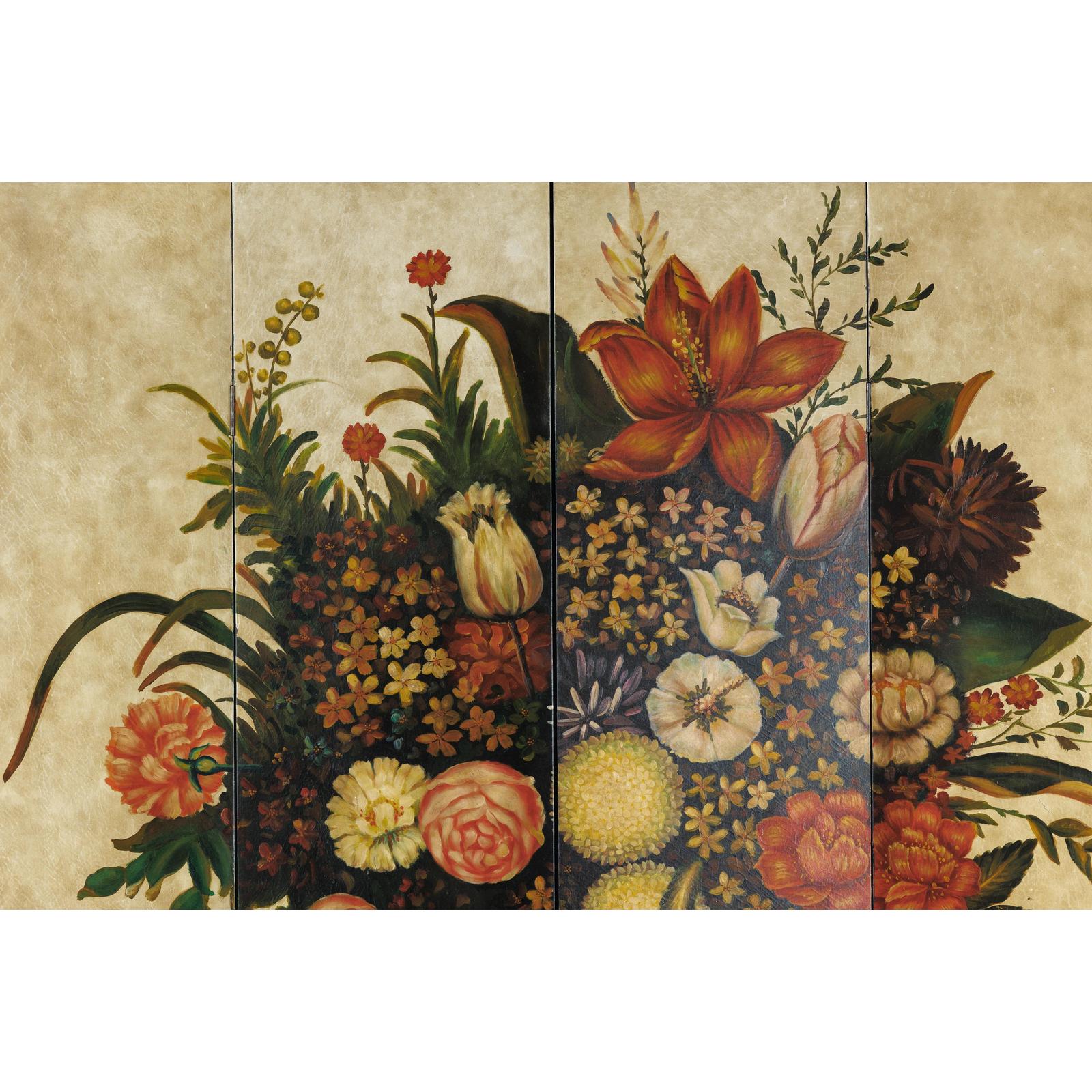 Four-Panel Hand-Painted Folding Screen with Still-Life Floral Composition-8. Asian &amp; Chinese Furniture, Art, Antiques, Vintage Home Décor for sale at FEA Home