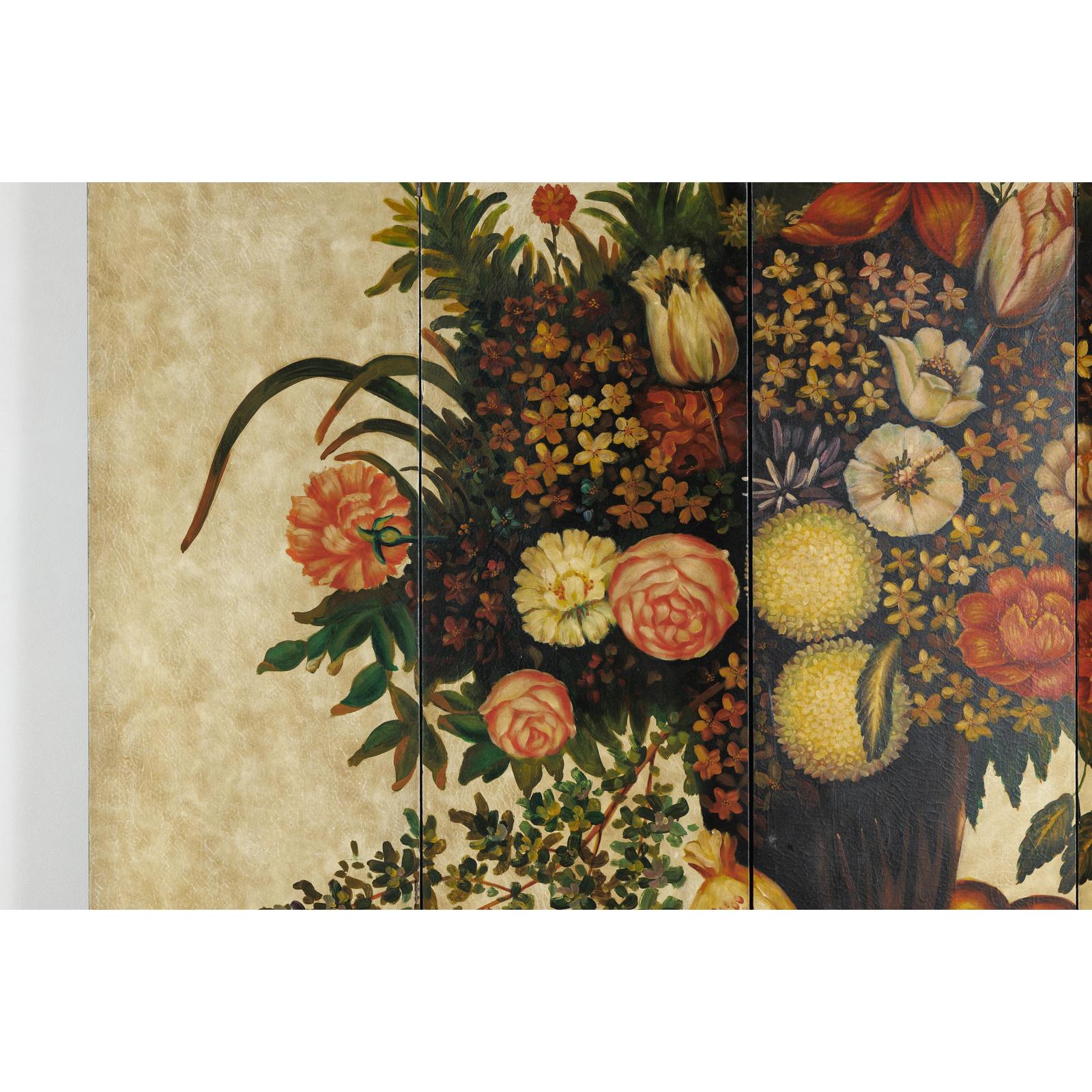 Four-Panel Hand-Painted Folding Screen with Still-Life Floral Composition-9. Asian &amp; Chinese Furniture, Art, Antiques, Vintage Home Décor for sale at FEA Home