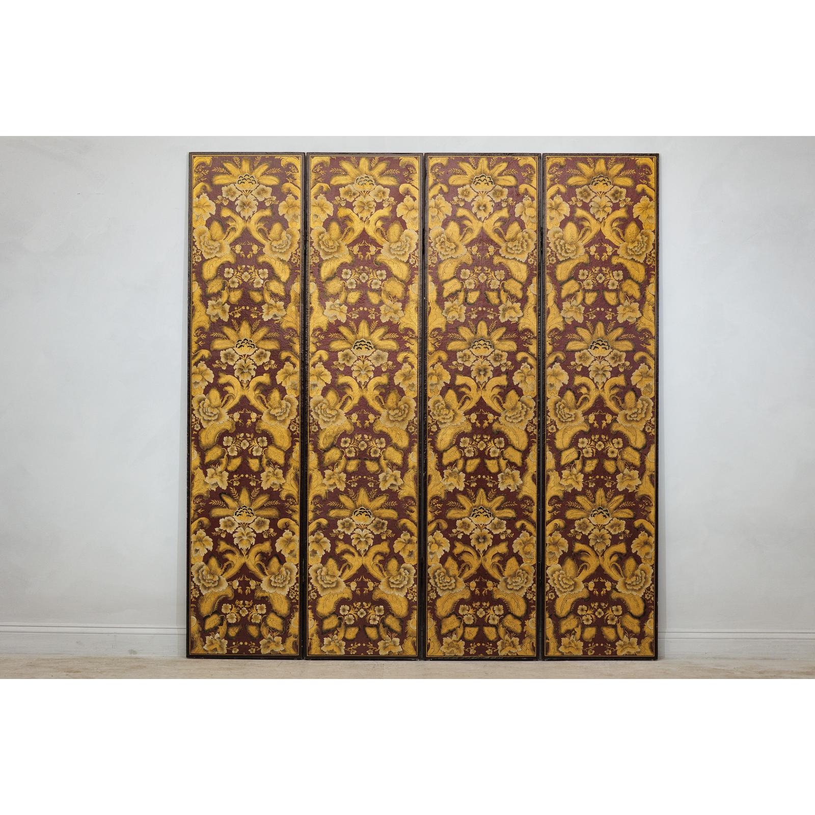 Four-Panel Red and Gold Screen with Hand-Painted Floral and Foliate Motifs-2. Asian & Chinese Furniture, Art, Antiques, Vintage Home Décor for sale at FEA Home