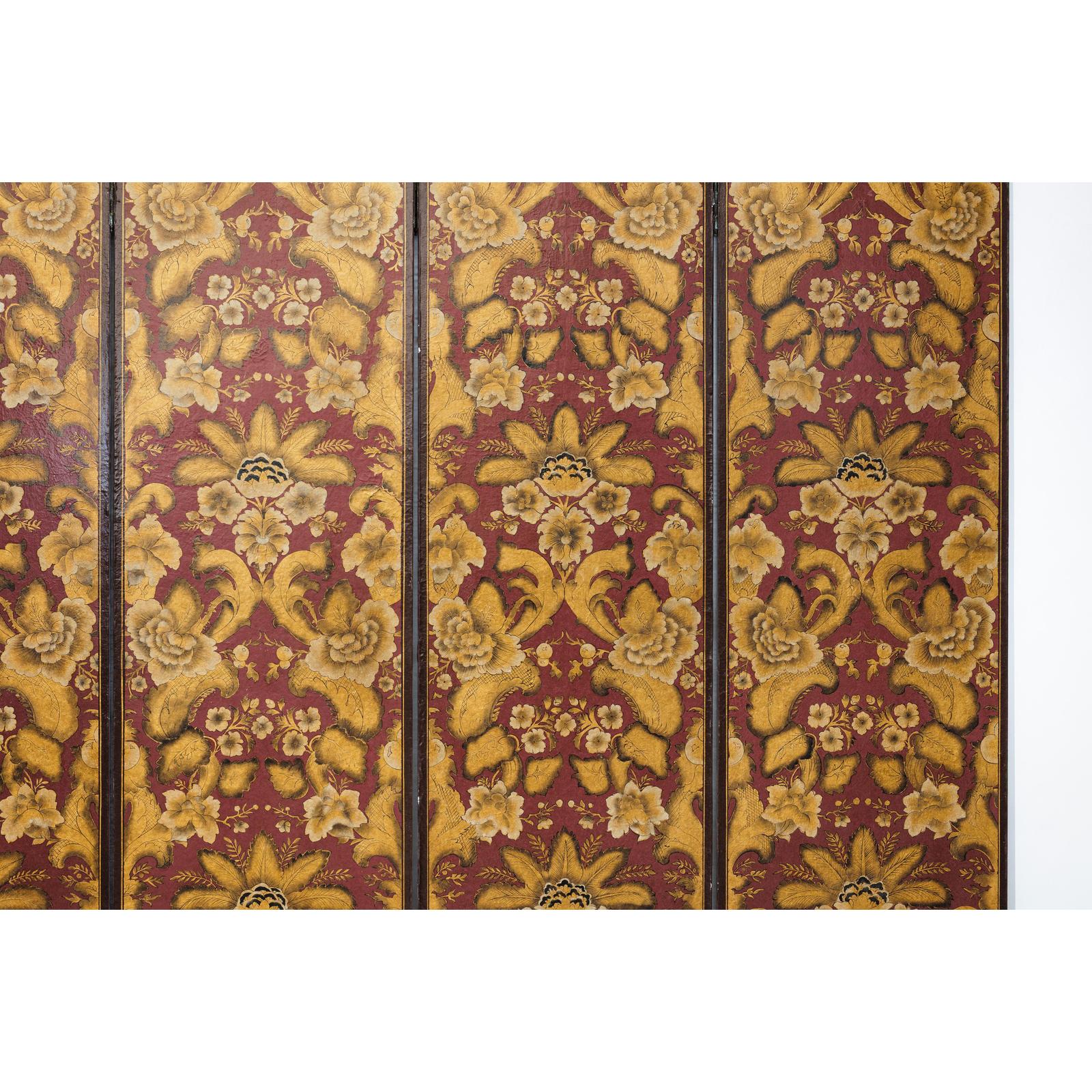 Four-Panel Red and Gold Screen with Hand-Painted Floral and Foliate Motifs-5. Asian &amp; Chinese Furniture, Art, Antiques, Vintage Home Décor for sale at FEA Home