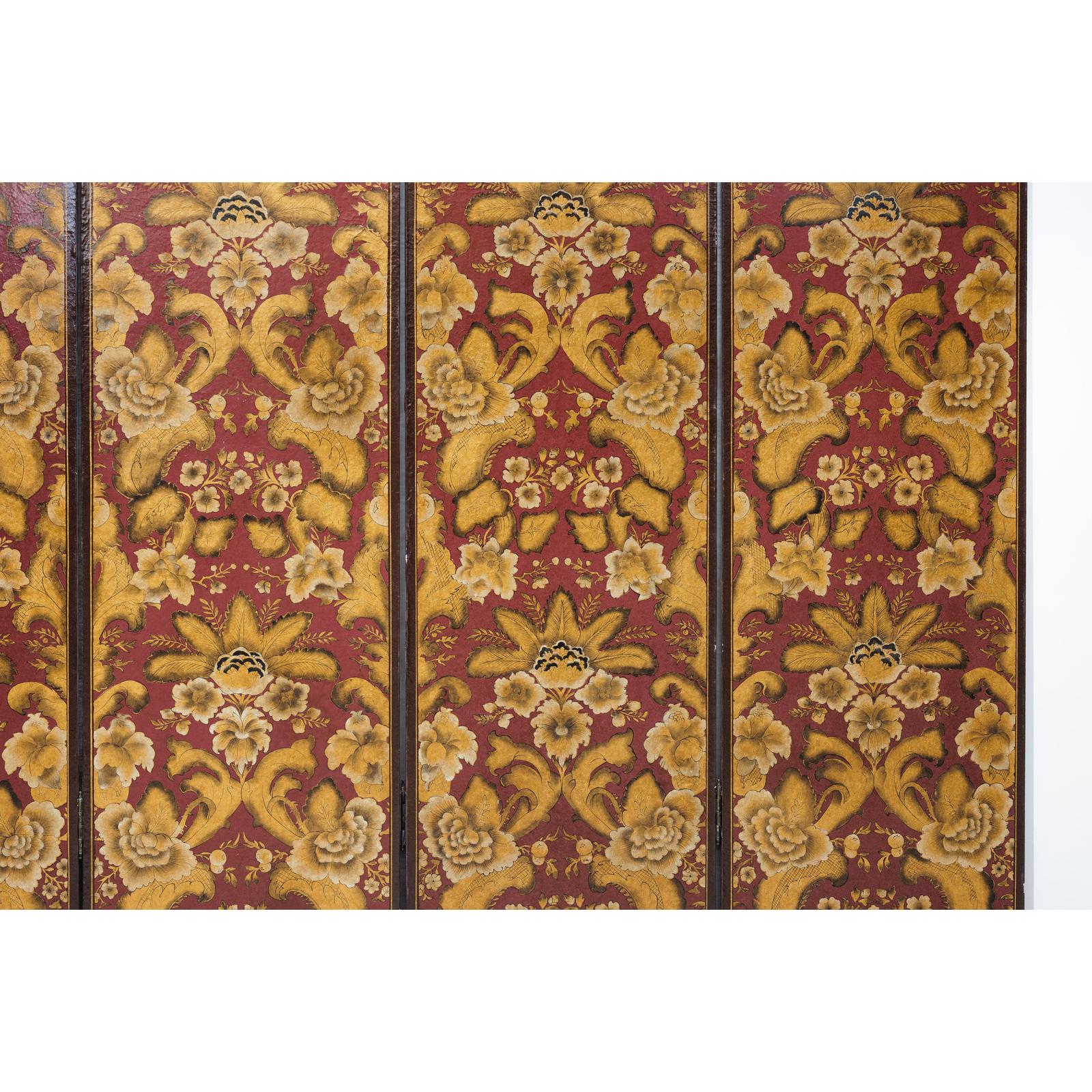 Four-Panel Red and Gold Screen with Hand-Painted Floral and Foliate Motifs-6. Asian &amp; Chinese Furniture, Art, Antiques, Vintage Home Décor for sale at FEA Home