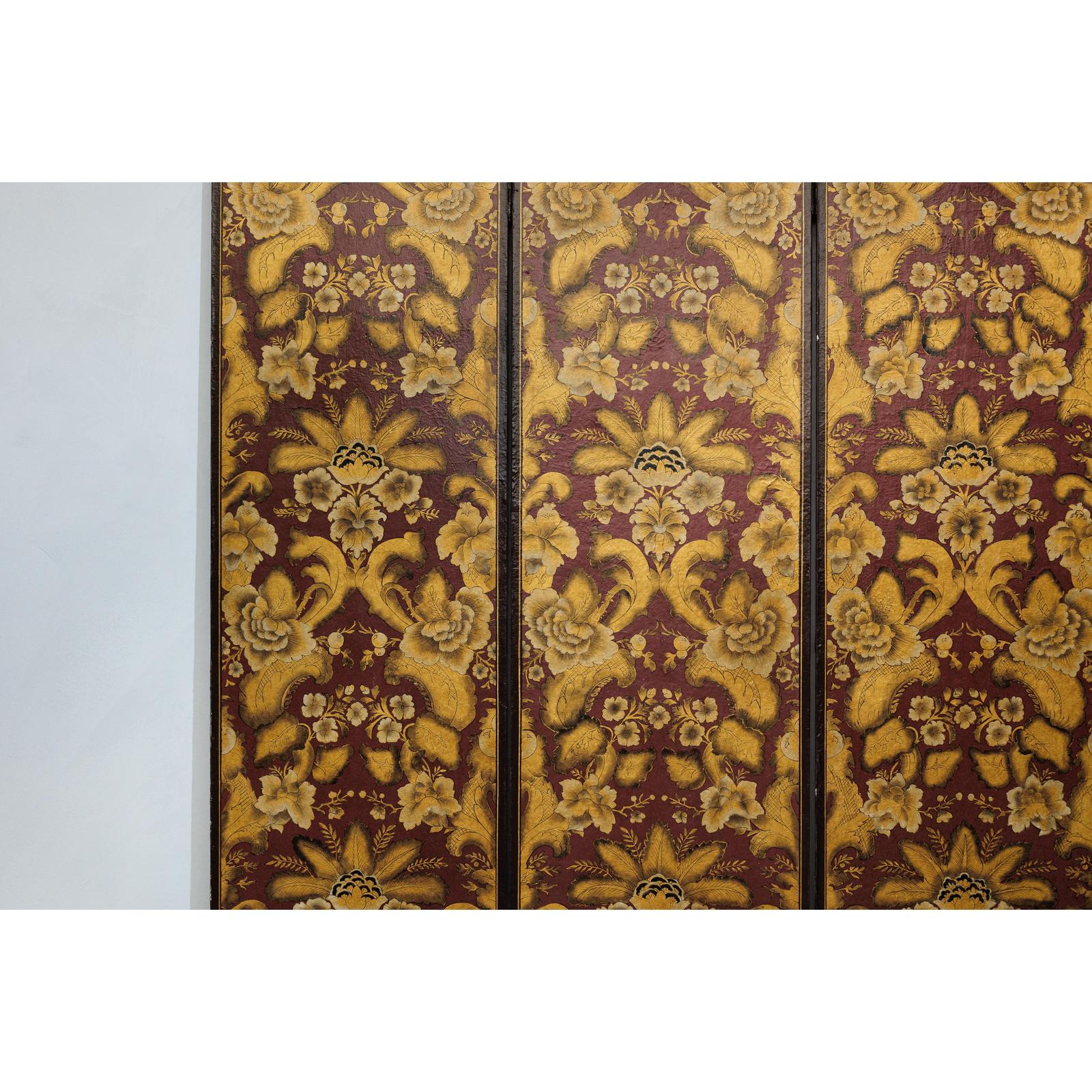 Four-Panel Red and Gold Screen with Hand-Painted Floral and Foliate Motifs-8. Asian &amp; Chinese Furniture, Art, Antiques, Vintage Home Décor for sale at FEA Home