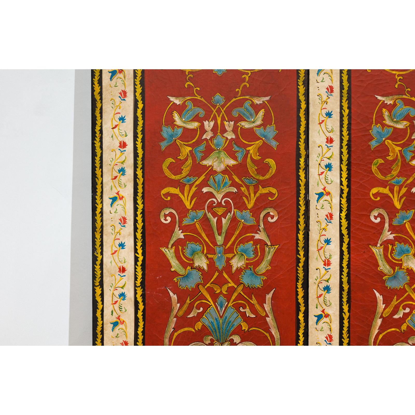 Four-Panel Red Lacquer Folding Screen with Hand-Painted Floral Scrollwork-12. Asian &amp; Chinese Furniture, Art, Antiques, Vintage Home Décor for sale at FEA Home