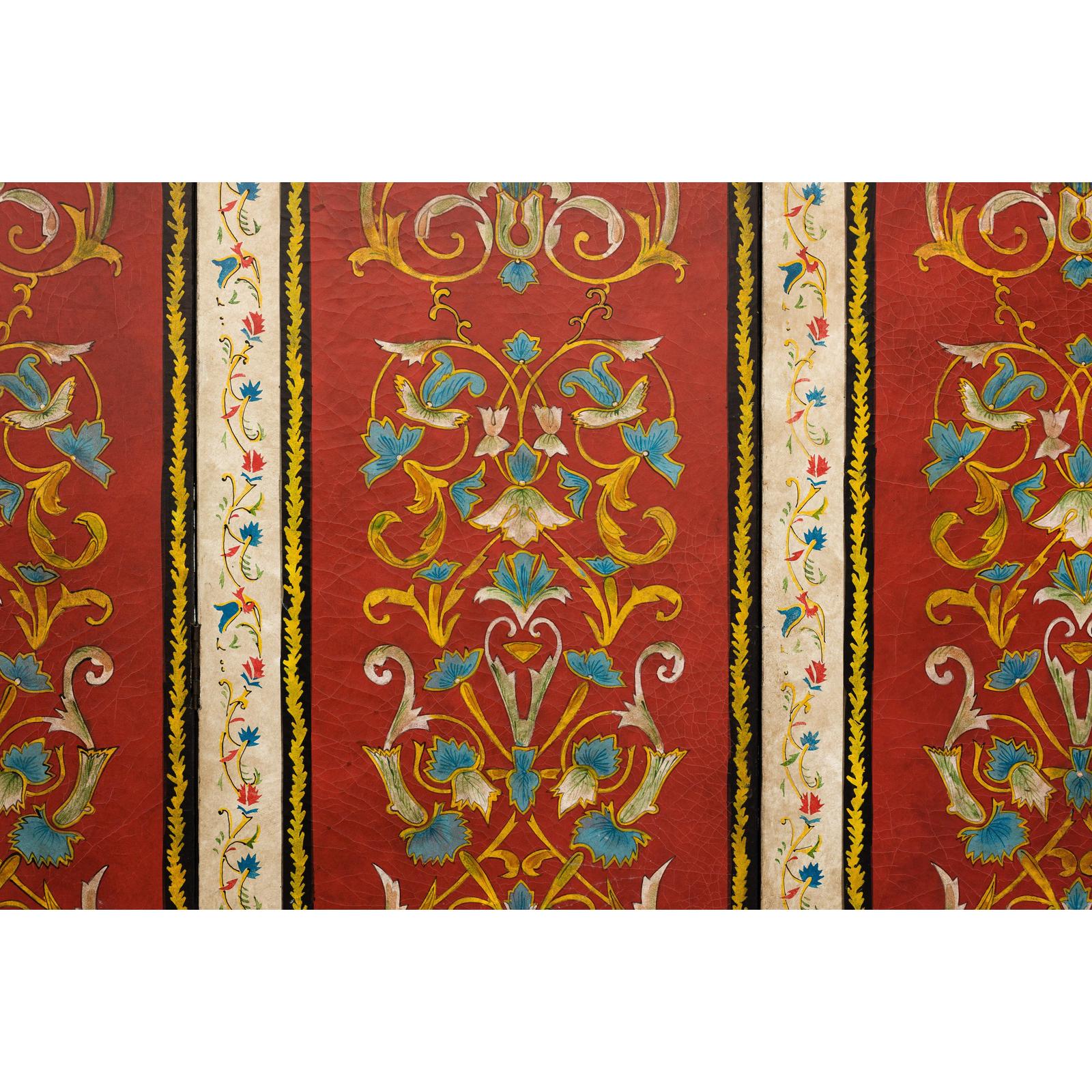 Four-Panel Red Lacquer Folding Screen with Hand-Painted Floral Scrollwork-13. Asian &amp; Chinese Furniture, Art, Antiques, Vintage Home Décor for sale at FEA Home