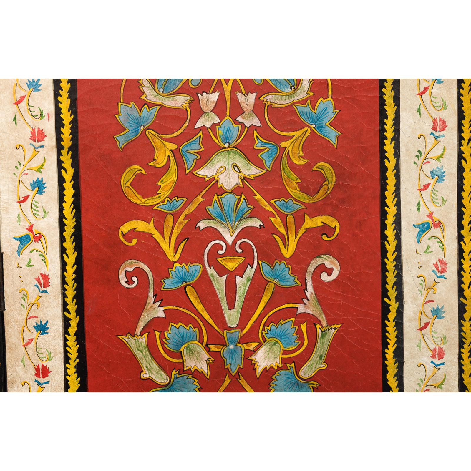 Four-Panel Red Lacquer Folding Screen with Hand-Painted Floral Scrollwork-14. Asian &amp; Chinese Furniture, Art, Antiques, Vintage Home Décor for sale at FEA Home