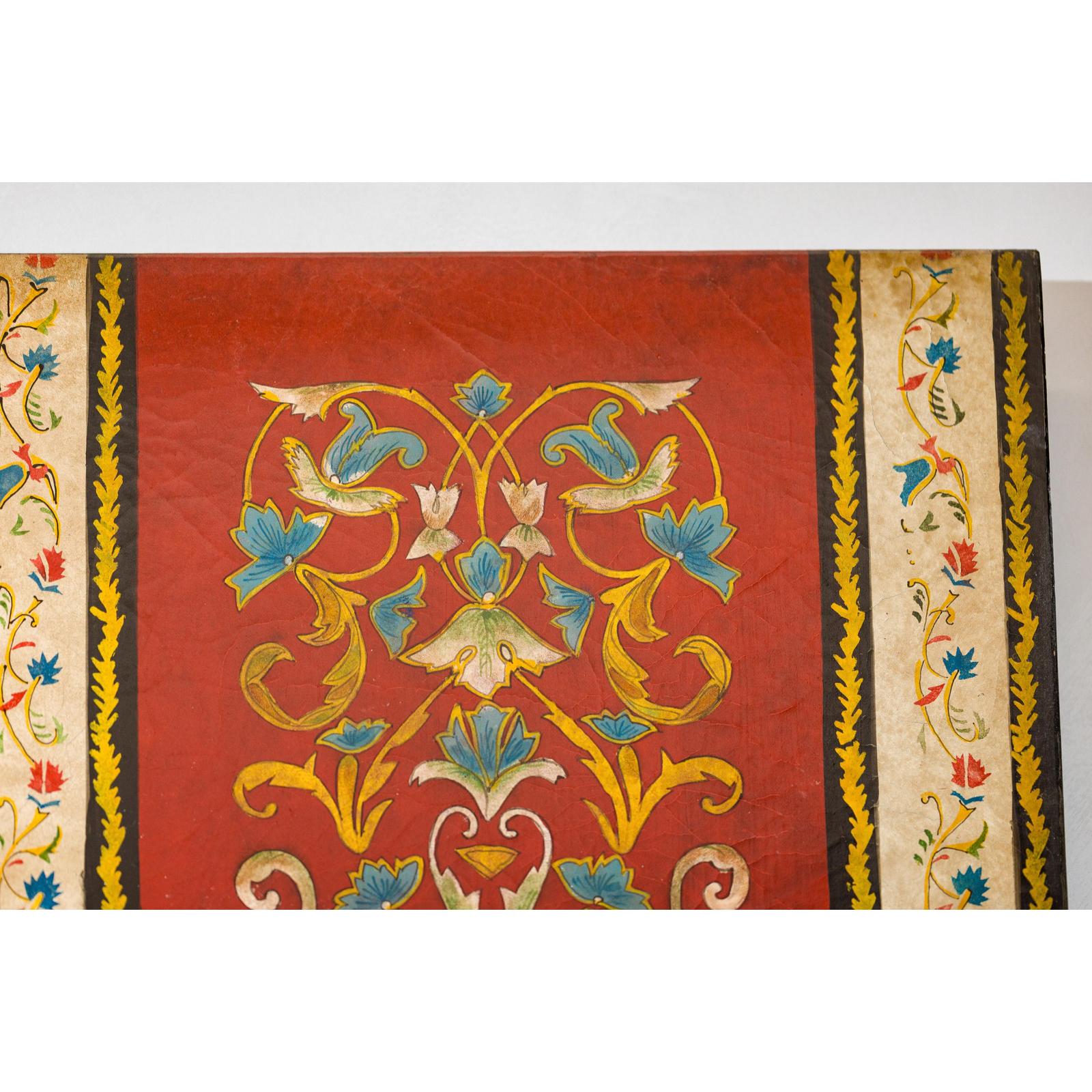 Four-Panel Red Lacquer Folding Screen with Hand-Painted Floral Scrollwork-15. Asian &amp; Chinese Furniture, Art, Antiques, Vintage Home Décor for sale at FEA Home