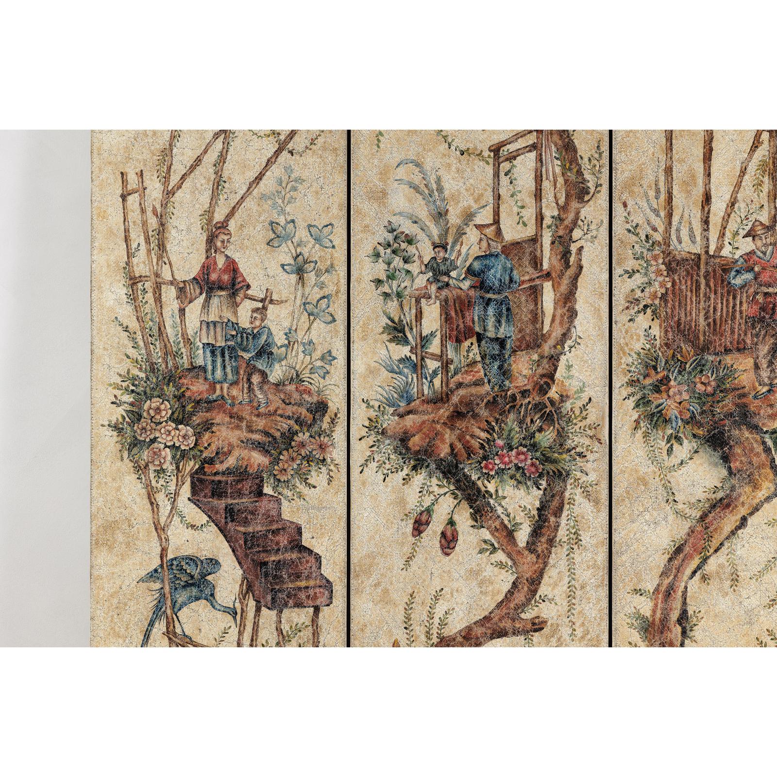 Four-Panel Scalloped Folding Screen with Painted Chinoiserie Motifs-10. Asian &amp; Chinese Furniture, Art, Antiques, Vintage Home Décor for sale at FEA Home