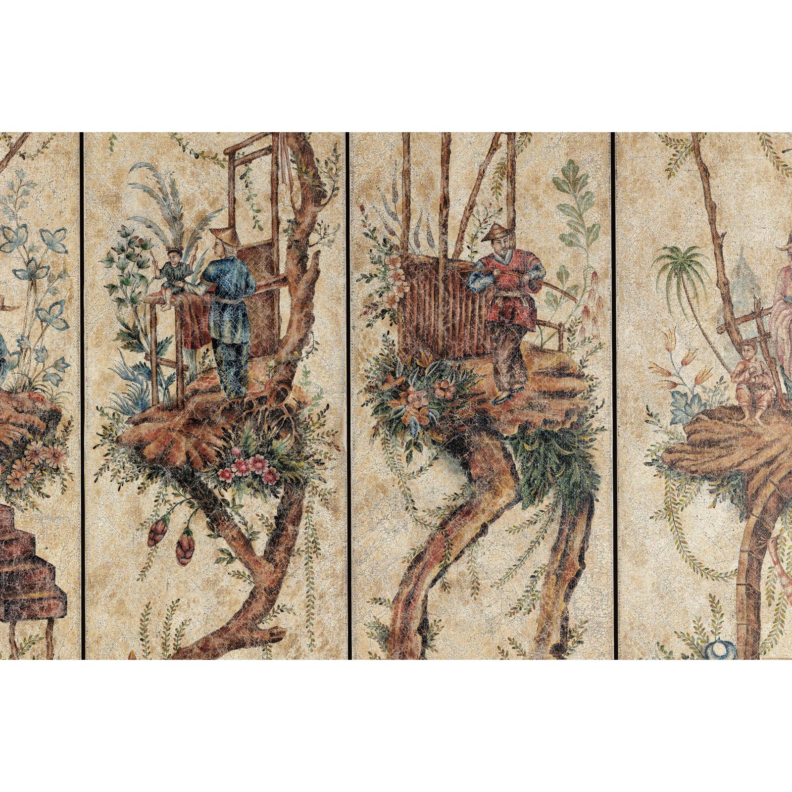 Four-Panel Scalloped Folding Screen with Painted Chinoiserie Motifs-11. Asian &amp; Chinese Furniture, Art, Antiques, Vintage Home Décor for sale at FEA Home