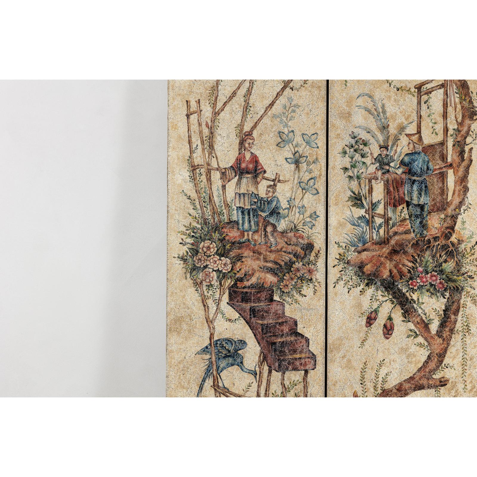 Four-Panel Scalloped Folding Screen with Painted Chinoiserie Motifs-12. Asian &amp; Chinese Furniture, Art, Antiques, Vintage Home Décor for sale at FEA Home