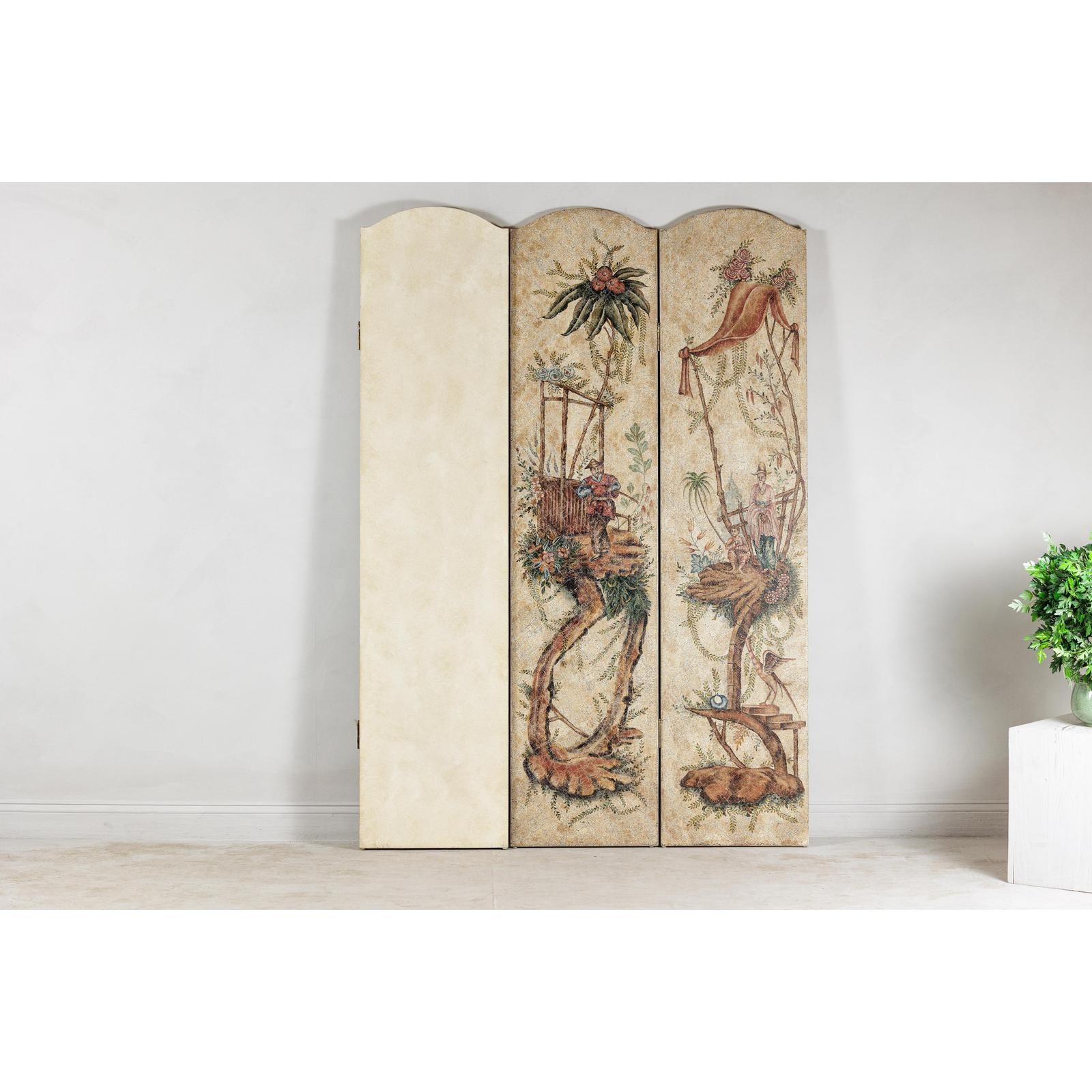 Four-Panel Scalloped Folding Screen with Painted Chinoiserie Motifs-13. Asian &amp; Chinese Furniture, Art, Antiques, Vintage Home Décor for sale at FEA Home