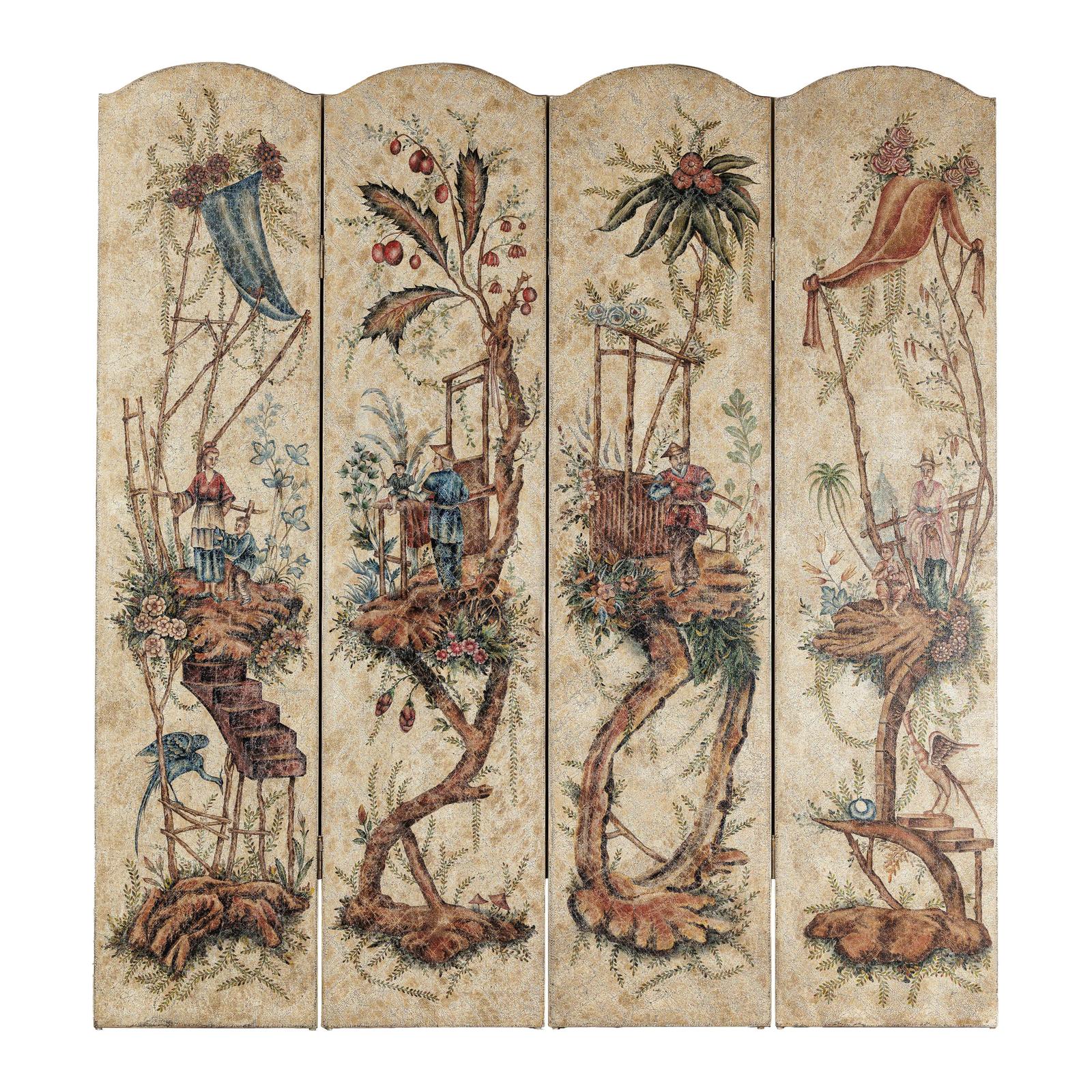 Four-Panel Scalloped Folding Screen with Painted Chinoiserie Motifs-14. Asian &amp; Chinese Furniture, Art, Antiques, Vintage Home Décor for sale at FEA Home
