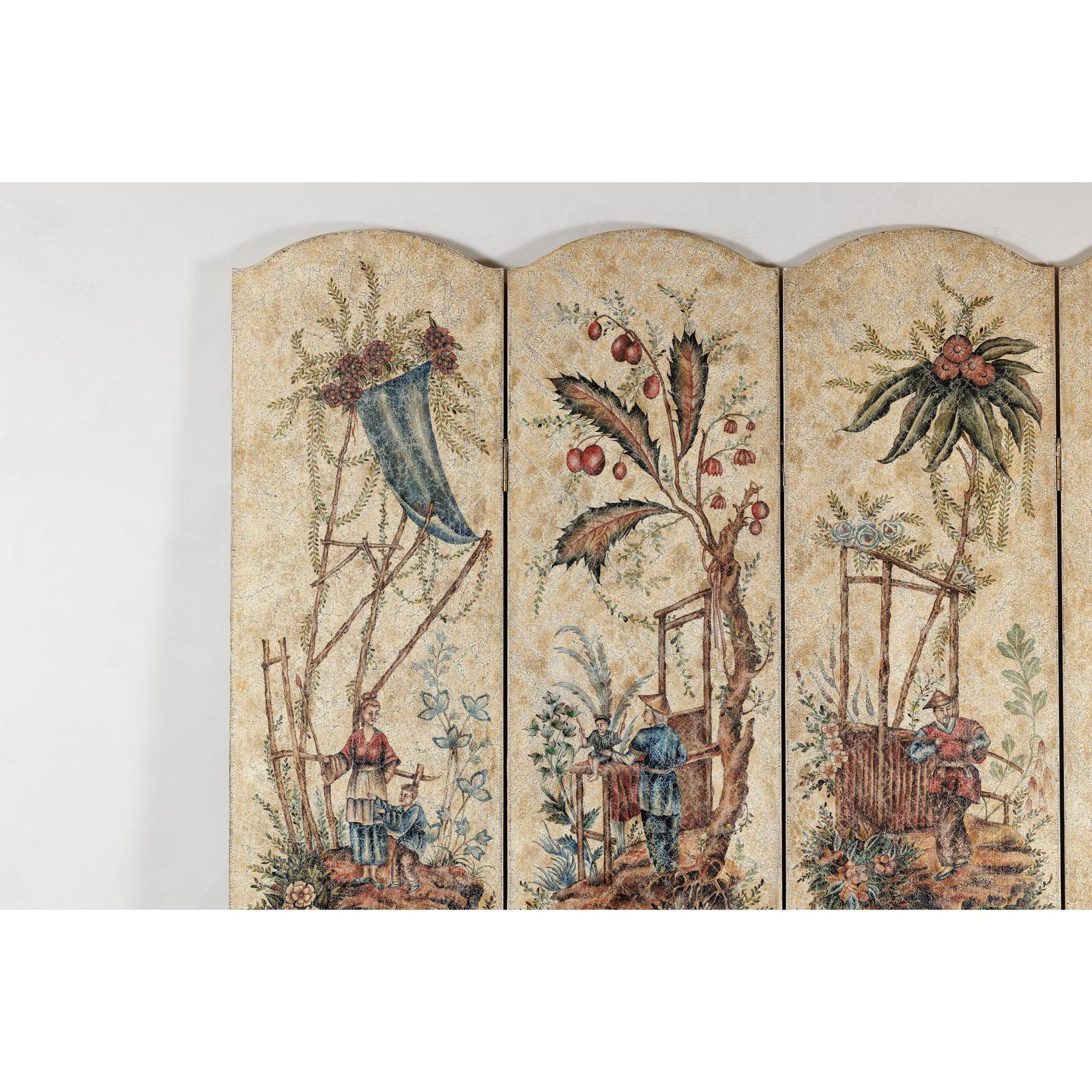 Four-Panel Scalloped Folding Screen with Painted Chinoiserie Motifs-3. Asian &amp; Chinese Furniture, Art, Antiques, Vintage Home Décor for sale at FEA Home