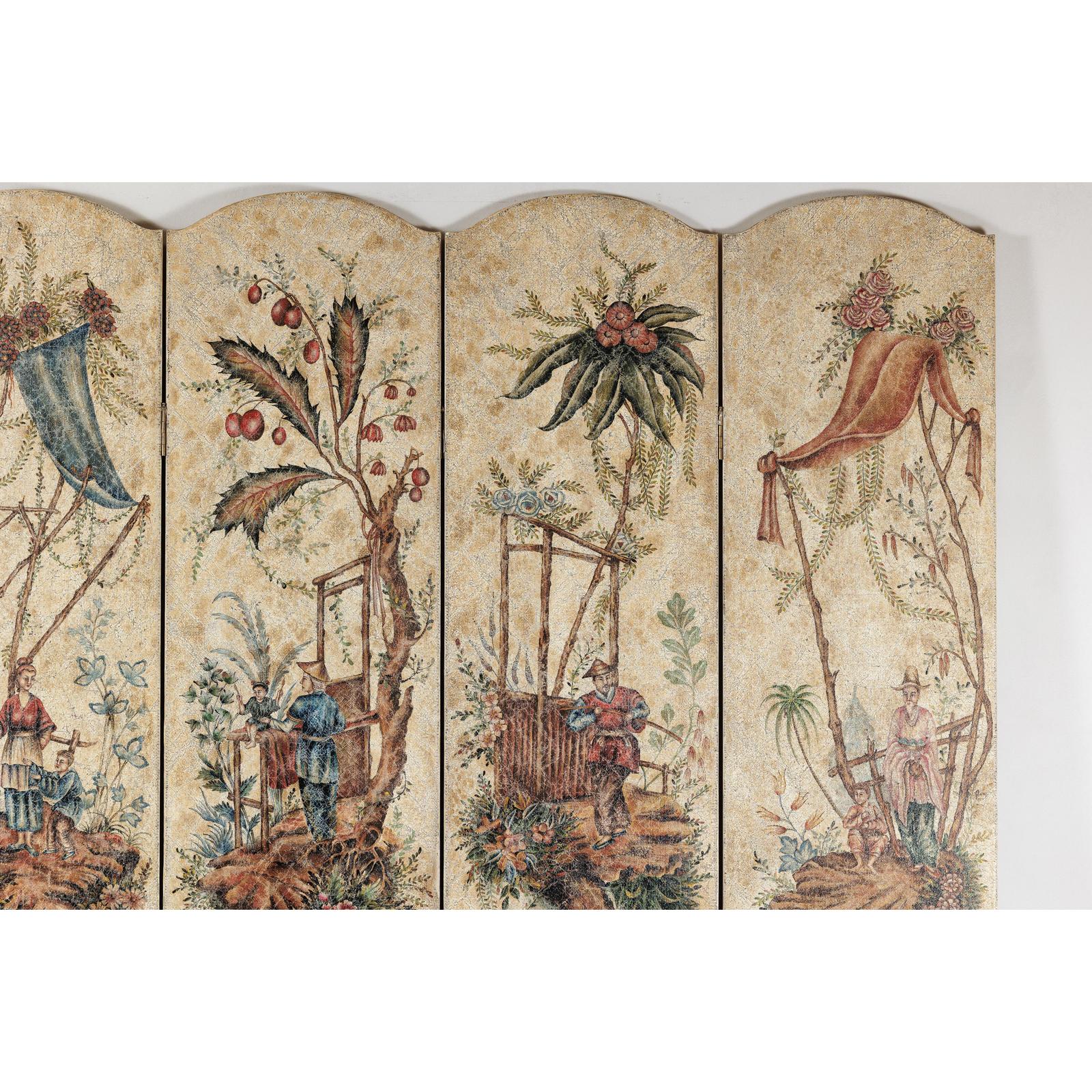 Four-Panel Scalloped Folding Screen with Painted Chinoiserie Motifs-4. Asian &amp; Chinese Furniture, Art, Antiques, Vintage Home Décor for sale at FEA Home