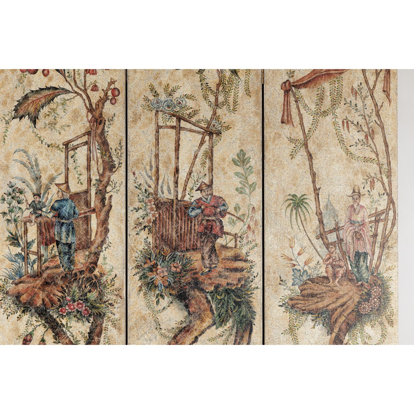 Four-Panel Scalloped Folding Screen with Painted Chinoiserie Motifs-5. Asian &amp; Chinese Furniture, Art, Antiques, Vintage Home Décor for sale at FEA Home