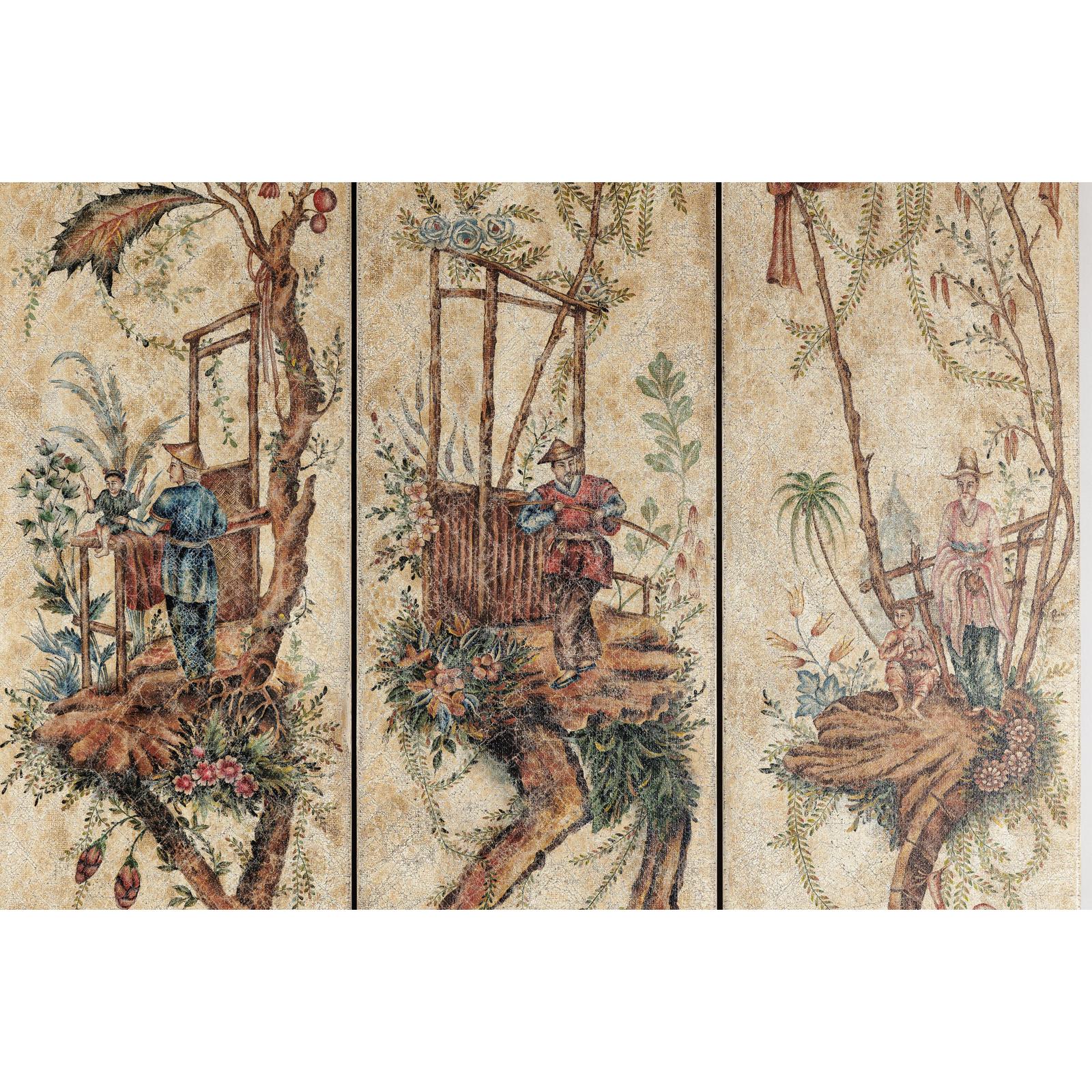 Four-Panel Scalloped Folding Screen with Painted Chinoiserie Motifs-7. Asian &amp; Chinese Furniture, Art, Antiques, Vintage Home Décor for sale at FEA Home