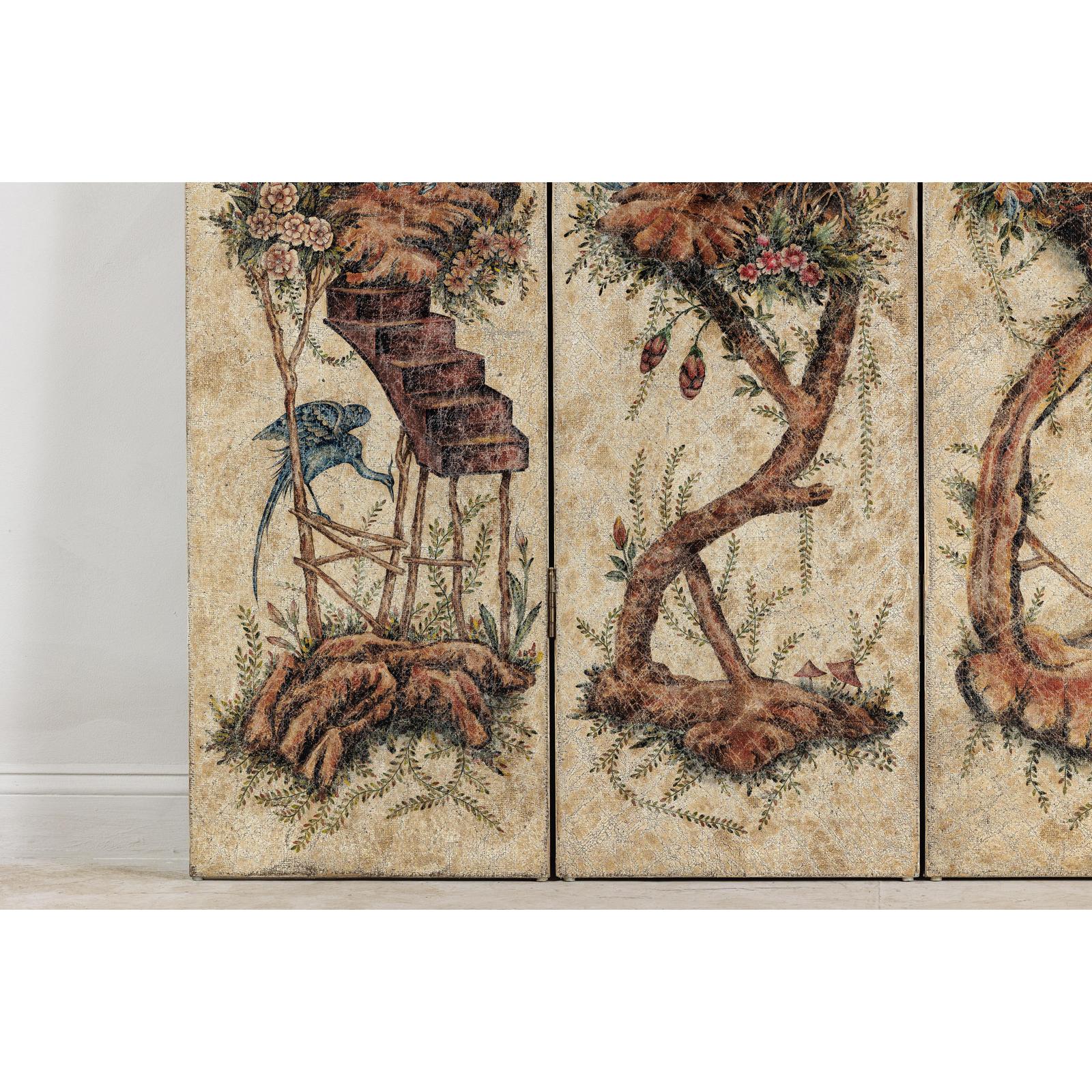 Four-Panel Scalloped Folding Screen with Painted Chinoiserie Motifs-9. Asian &amp; Chinese Furniture, Art, Antiques, Vintage Home Décor for sale at FEA Home