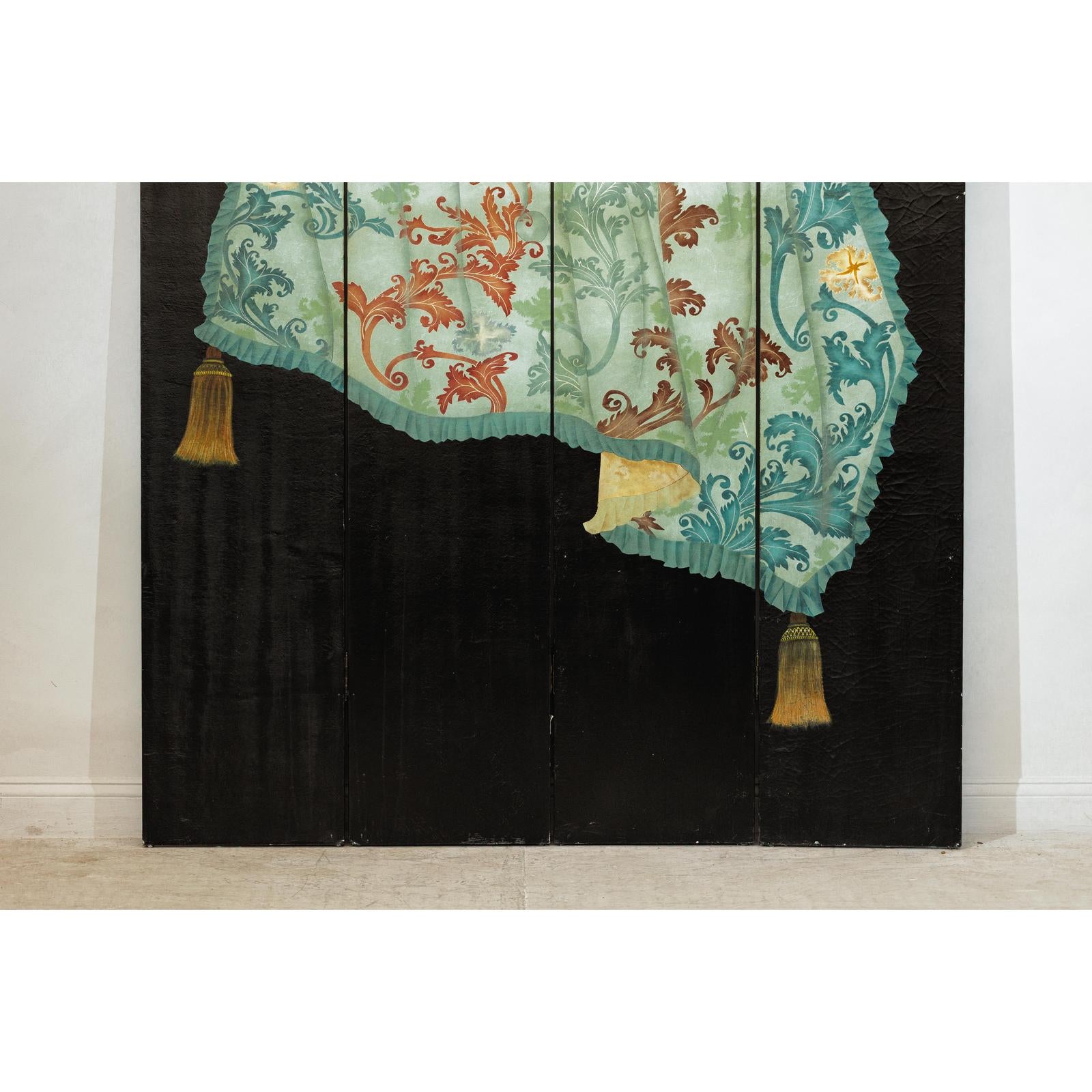 Four-Panel Screen with Hand-Painted Drapery and Tassel Motif-4. Asian &amp; Chinese Furniture, Art, Antiques, Vintage Home Décor for sale at FEA Home