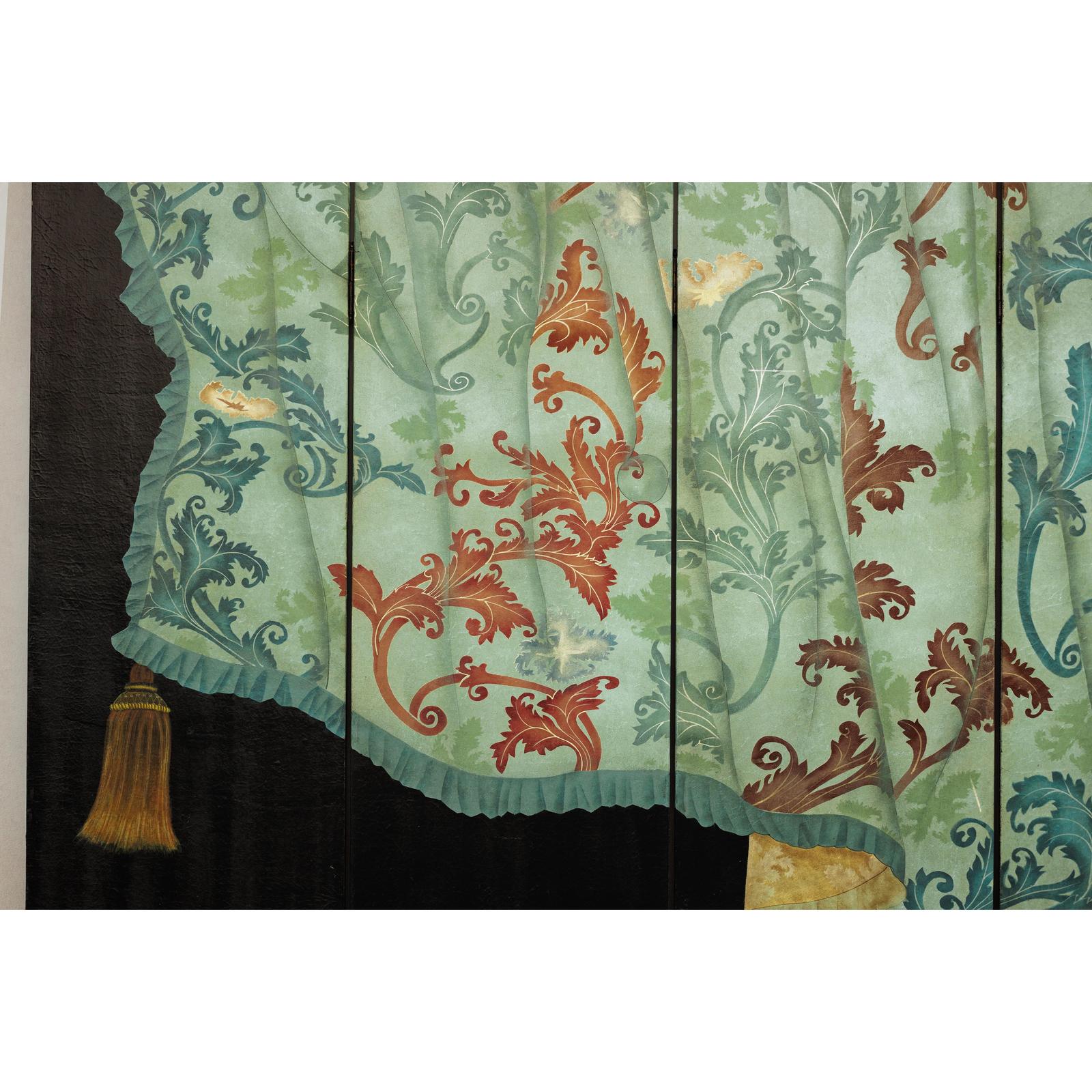 Four-Panel Screen with Hand-Painted Drapery and Tassel Motif-6. Asian &amp; Chinese Furniture, Art, Antiques, Vintage Home Décor for sale at FEA Home
