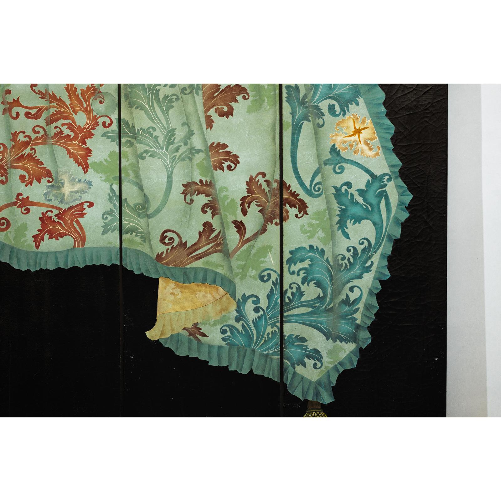 Four-Panel Screen with Hand-Painted Drapery and Tassel Motif-7. Asian &amp; Chinese Furniture, Art, Antiques, Vintage Home Décor for sale at FEA Home