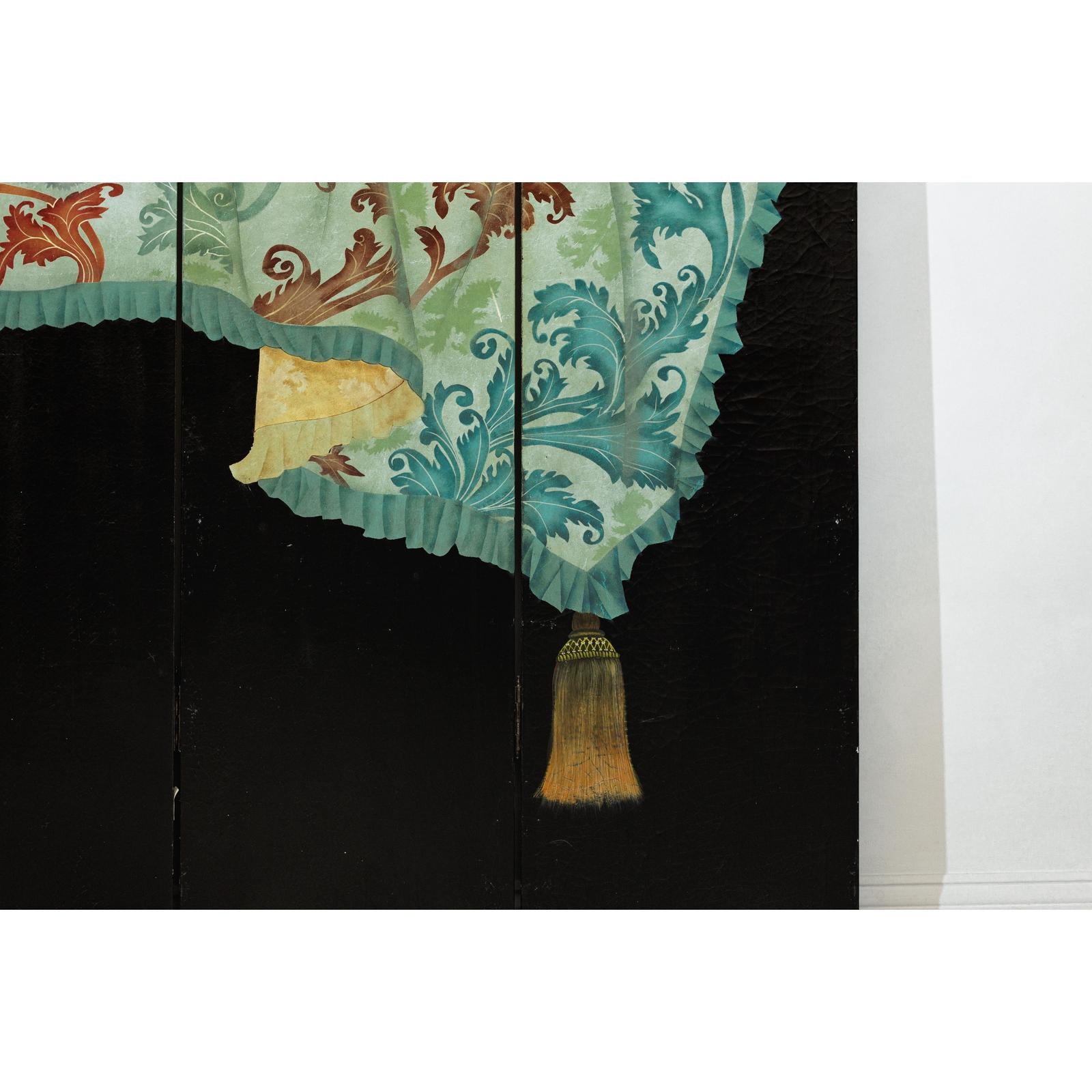 Four-Panel Screen with Hand-Painted Drapery and Tassel Motif-8. Asian &amp; Chinese Furniture, Art, Antiques, Vintage Home Décor for sale at FEA Home