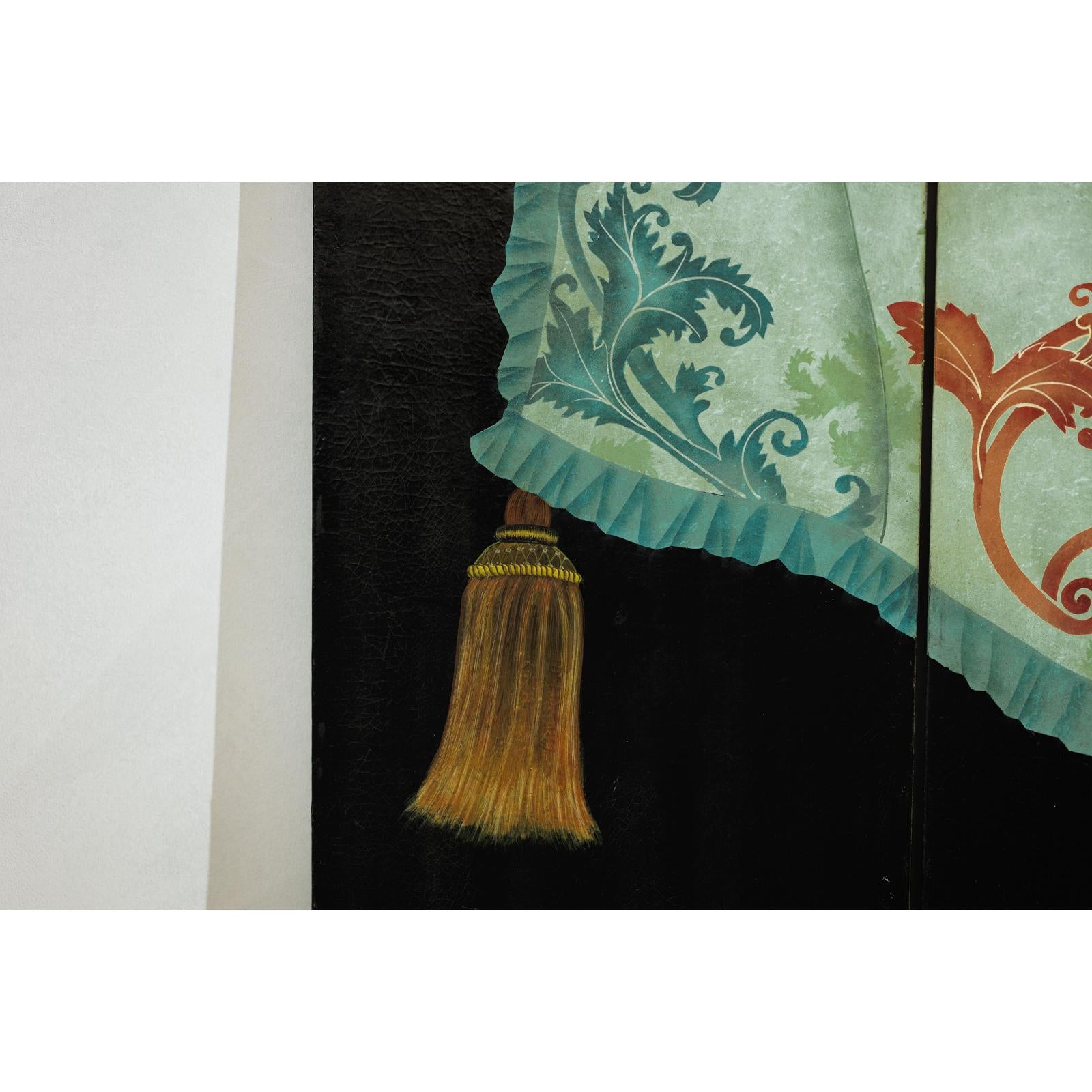 Four-Panel Screen with Hand-Painted Drapery and Tassel Motif-9. Asian &amp; Chinese Furniture, Art, Antiques, Vintage Home Décor for sale at FEA Home