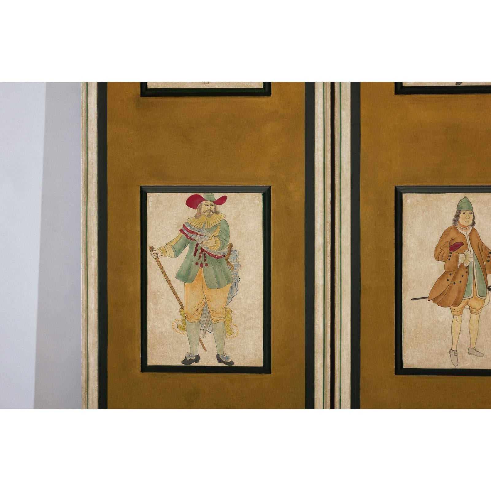 Four-Panel Screen with Painted Theatrical Costume Figures on Raised Panels-10. Asian &amp; Chinese Furniture, Art, Antiques, Vintage Home Décor for sale at FEA Home