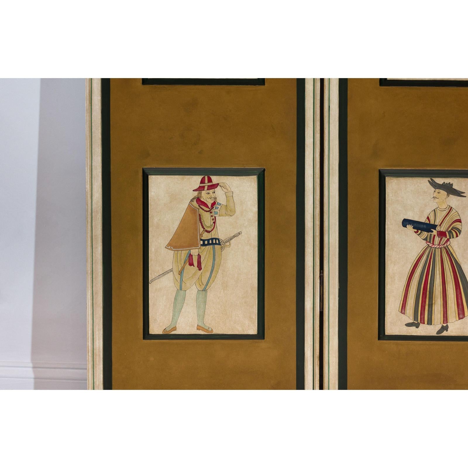 Four-Panel Screen with Painted Theatrical Costume Figures on Raised Panels-11. Asian &amp; Chinese Furniture, Art, Antiques, Vintage Home Décor for sale at FEA Home