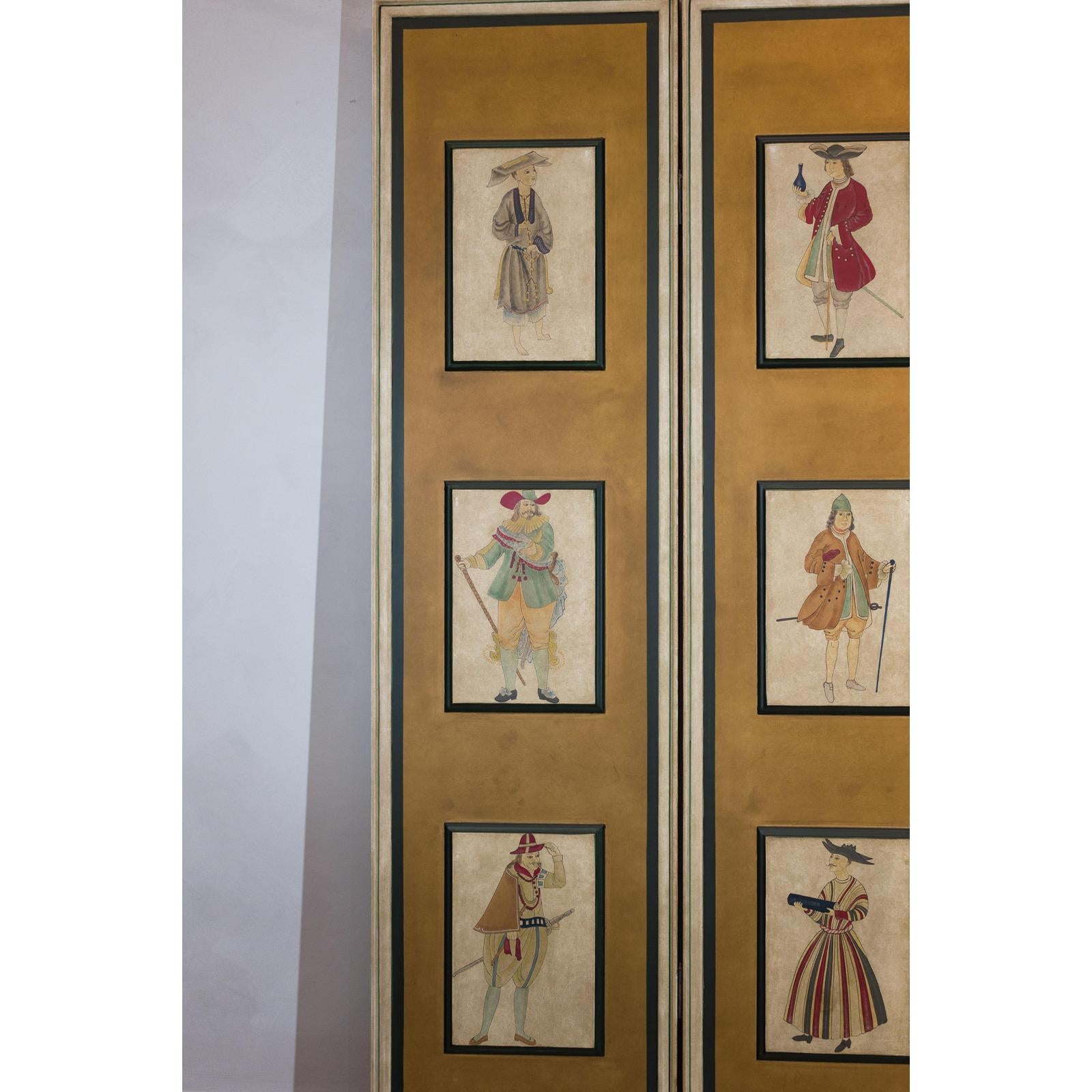 Four-Panel Screen with Painted Theatrical Costume Figures on Raised Panels-15. Asian &amp; Chinese Furniture, Art, Antiques, Vintage Home Décor for sale at FEA Home
