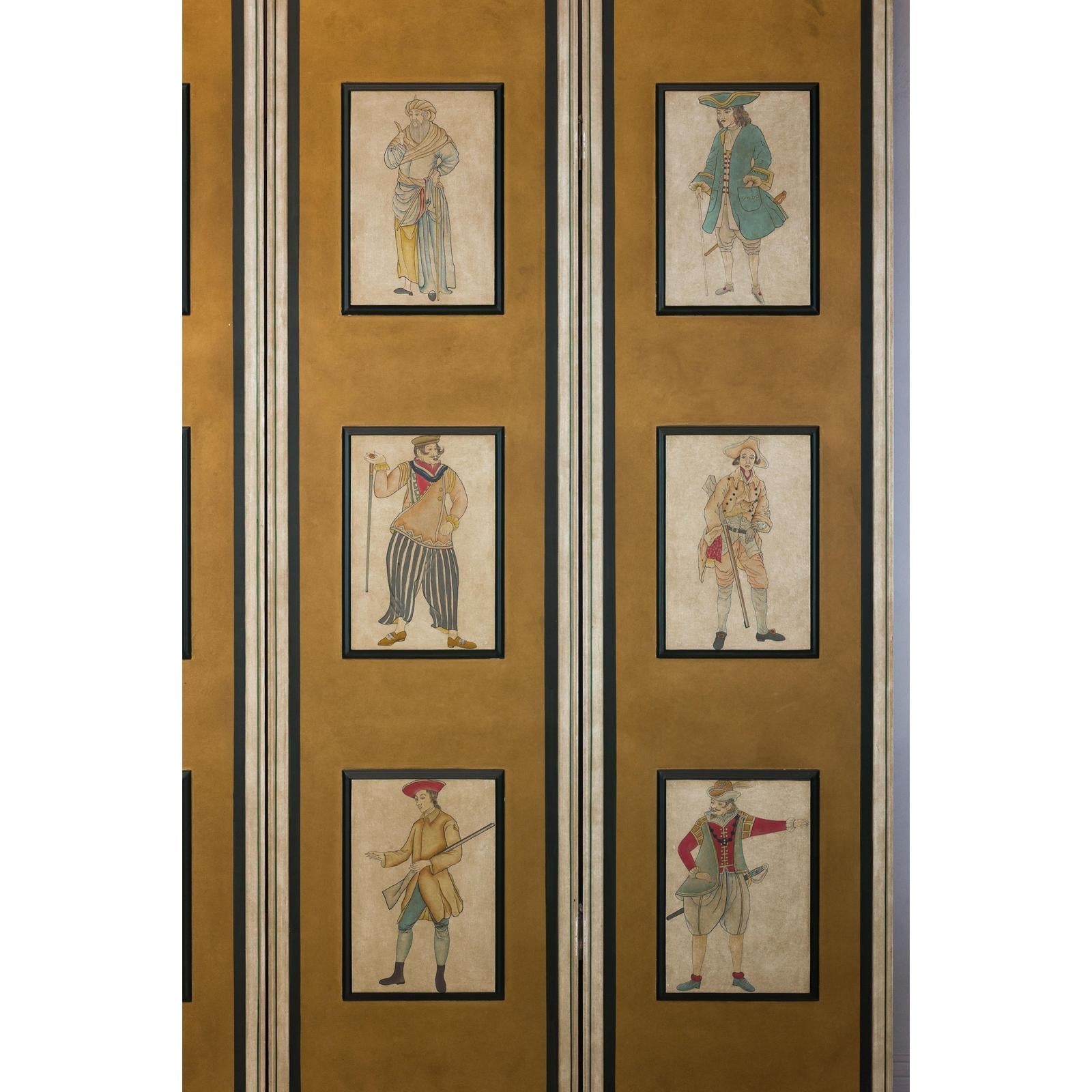 Four-Panel Screen with Painted Theatrical Costume Figures on Raised Panels-16. Asian &amp; Chinese Furniture, Art, Antiques, Vintage Home Décor for sale at FEA Home