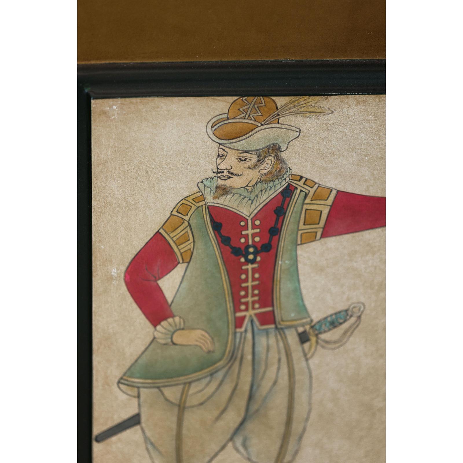 Four-Panel Screen with Painted Theatrical Costume Figures on Raised Panels-19. Asian &amp; Chinese Furniture, Art, Antiques, Vintage Home Décor for sale at FEA Home