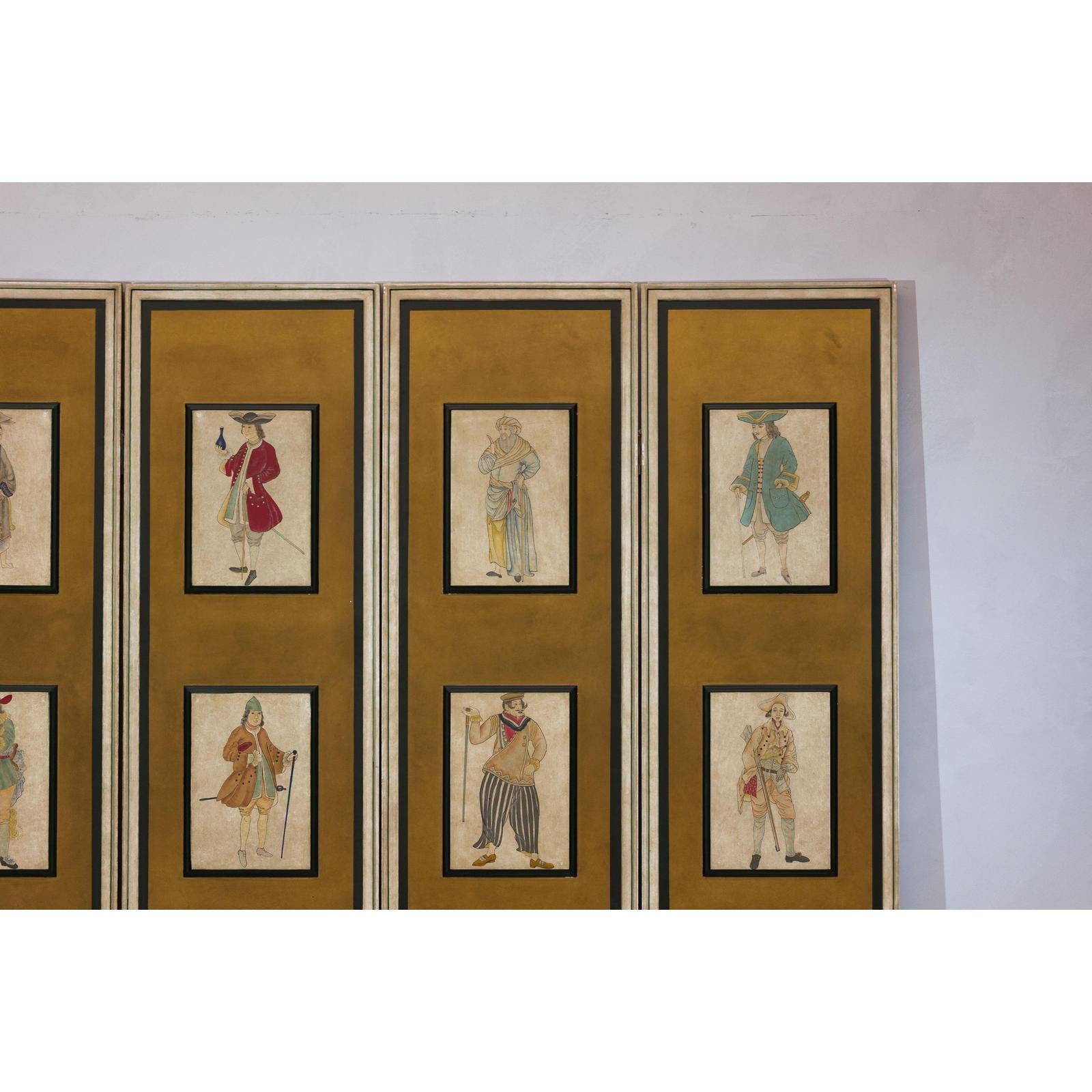 Four-Panel Screen with Painted Theatrical Costume Figures on Raised Panels-5. Asian &amp; Chinese Furniture, Art, Antiques, Vintage Home Décor for sale at FEA Home