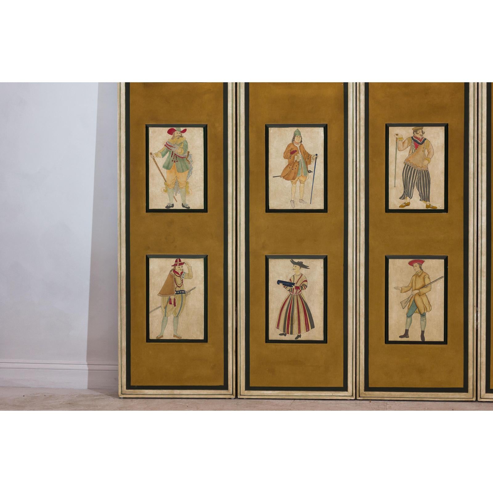 Four-Panel Screen with Painted Theatrical Costume Figures on Raised Panels-7. Asian &amp; Chinese Furniture, Art, Antiques, Vintage Home Décor for sale at FEA Home