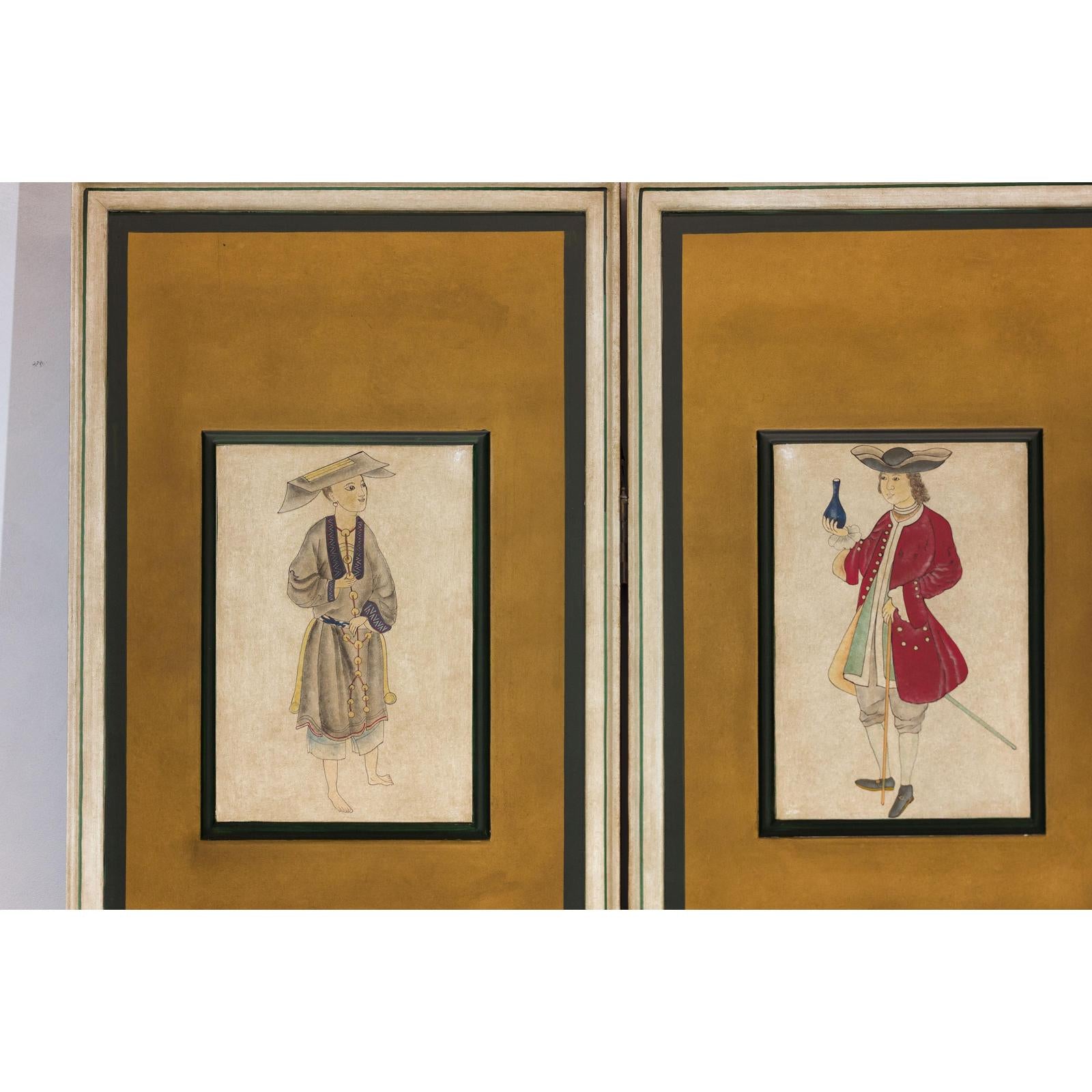 Four-Panel Screen with Painted Theatrical Costume Figures on Raised Panels-9. Asian &amp; Chinese Furniture, Art, Antiques, Vintage Home Décor for sale at FEA Home