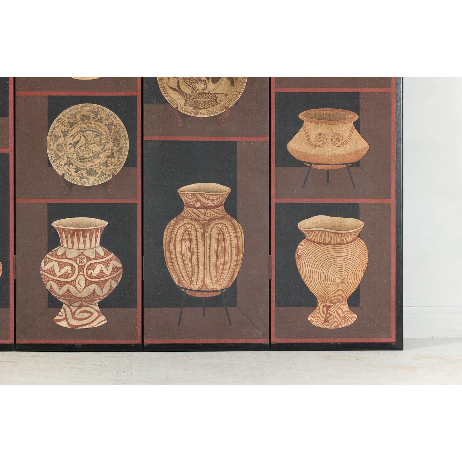 Four-Panel Screen with Painted Vessels and Plates in Brown and Black Tones-6. Asian &amp; Chinese Furniture, Art, Antiques, Vintage Home Décor for sale at FEA Home