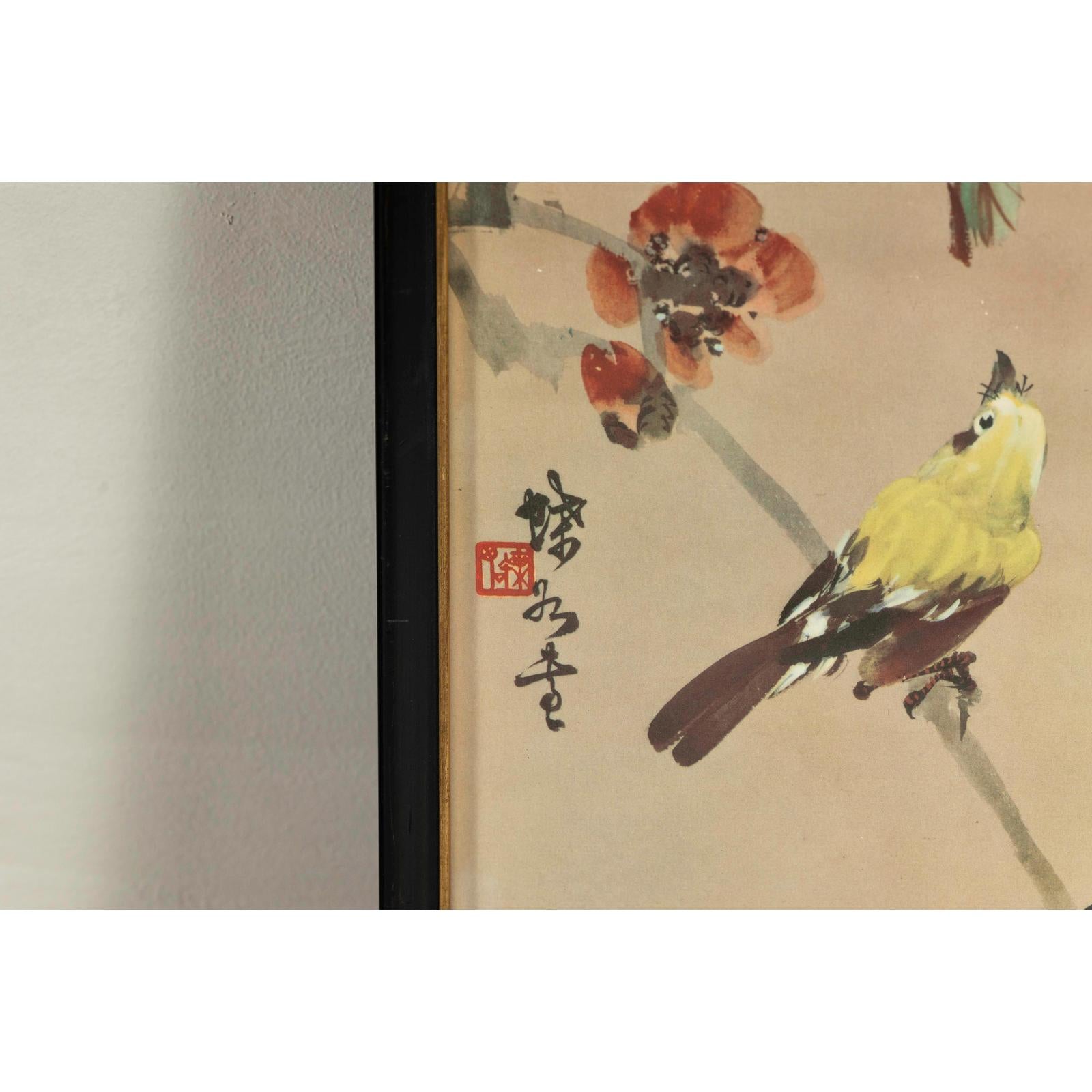 Framed Watercolor Painting of Bird on Flowering Branch-11. Asian &amp; Chinese Furniture, Art, Antiques, Vintage Home Décor for sale at FEA Home